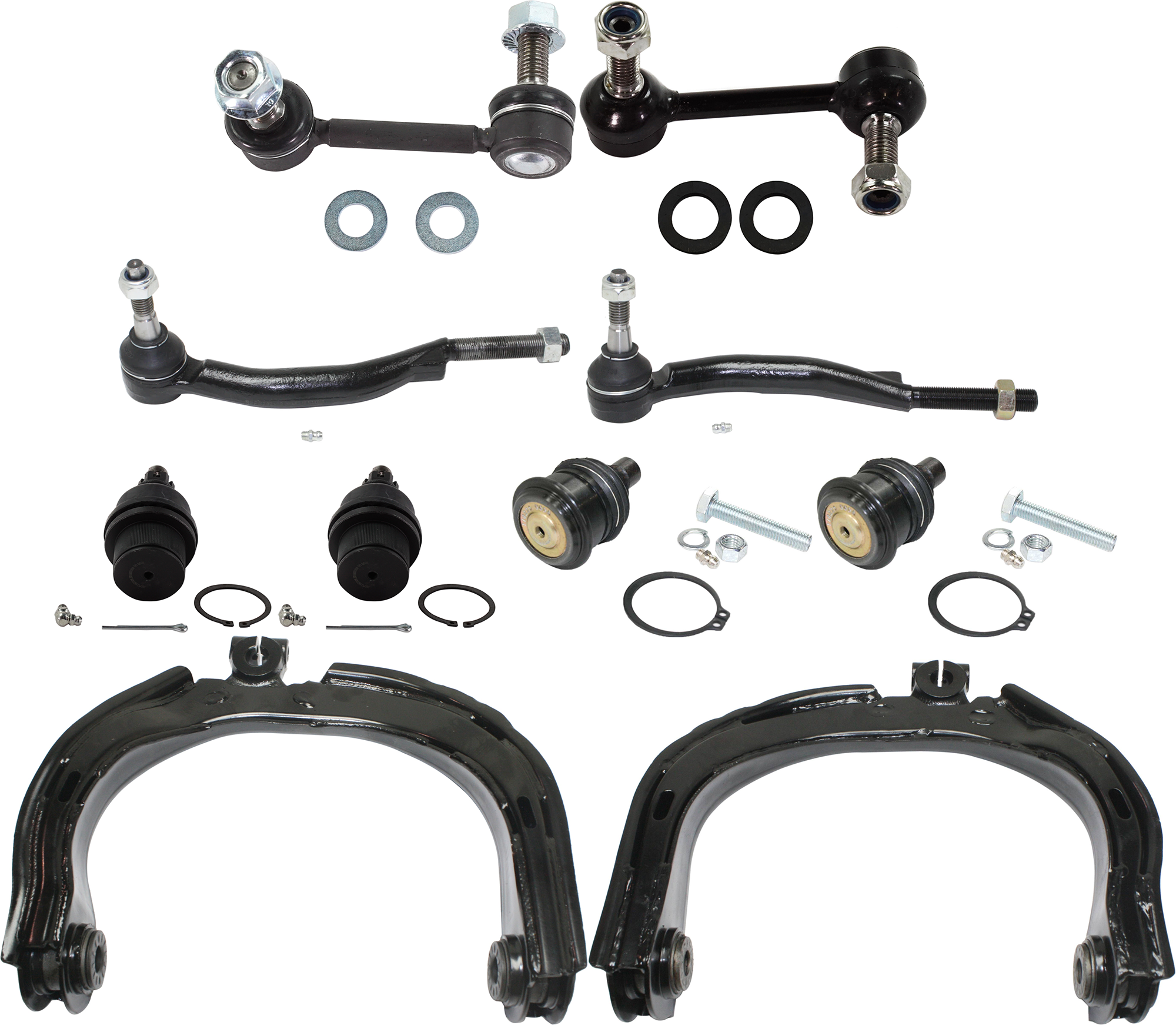 AM ASCENDER 04-08 RAINIER 04-07 FRONT CONTROL ARM RH AND LH Upper 10 pc Kit w Ball Joint Sway Bar Link and Tie Rod End SKU KIT 072924 C4518 OEM 150-809-141-529-827-000-000-000-000