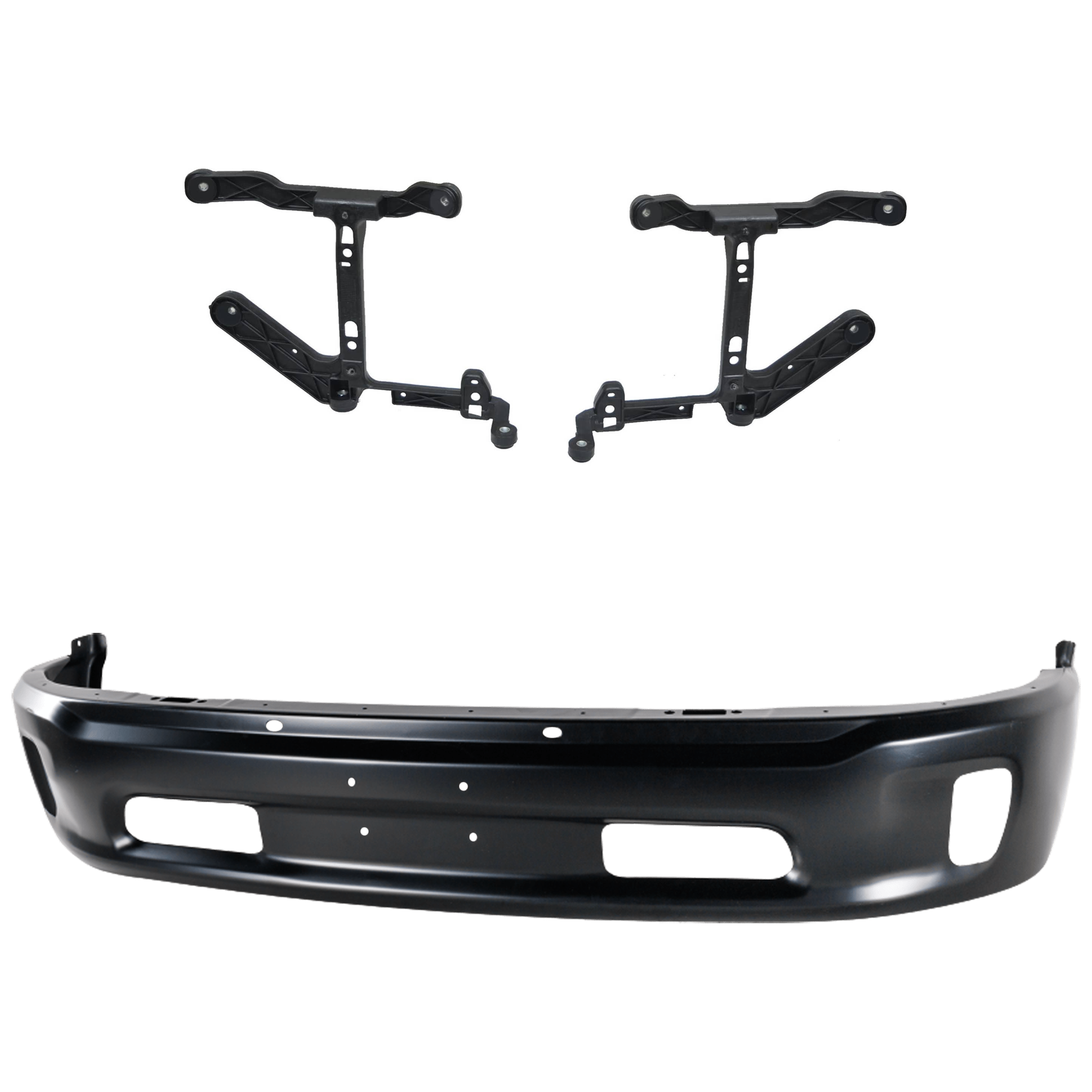 AM RAM 1500-14-18-1500 Classic 19-21 FRONT BUMPER Lower 3 piece kit Black with Bumper Bracket SKU KIT 072924 C664 Partslink CH1002399 CH1061108 OEM 68160854AB 68232454AA