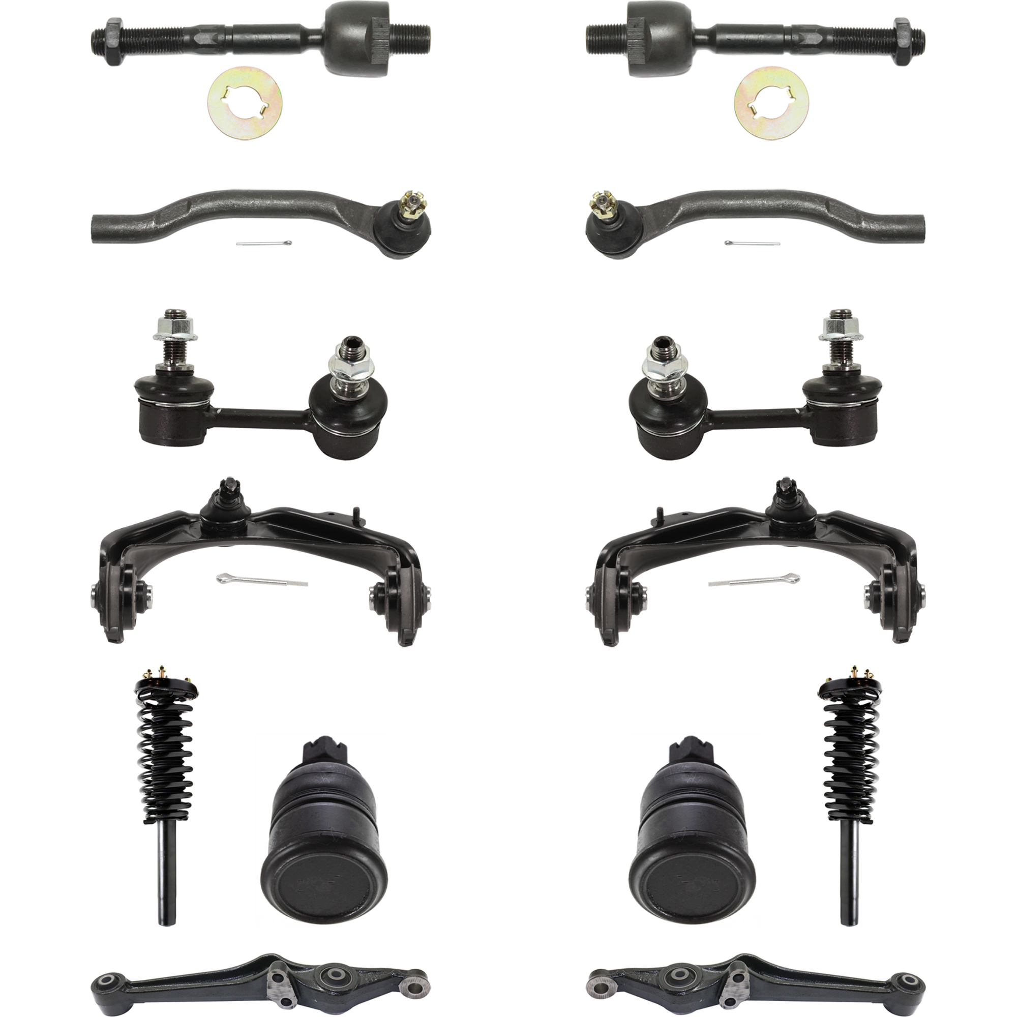 AM ACCORD 98-02 FRONT STRUT RH AND LH 14 pc kit with Control Arm Sway Bar Link Tie Rod End and Ball Joint SKU KIT 072924 C766 Partslink AC4520100 OEM 51605S84A07-51606S80A03-51606S