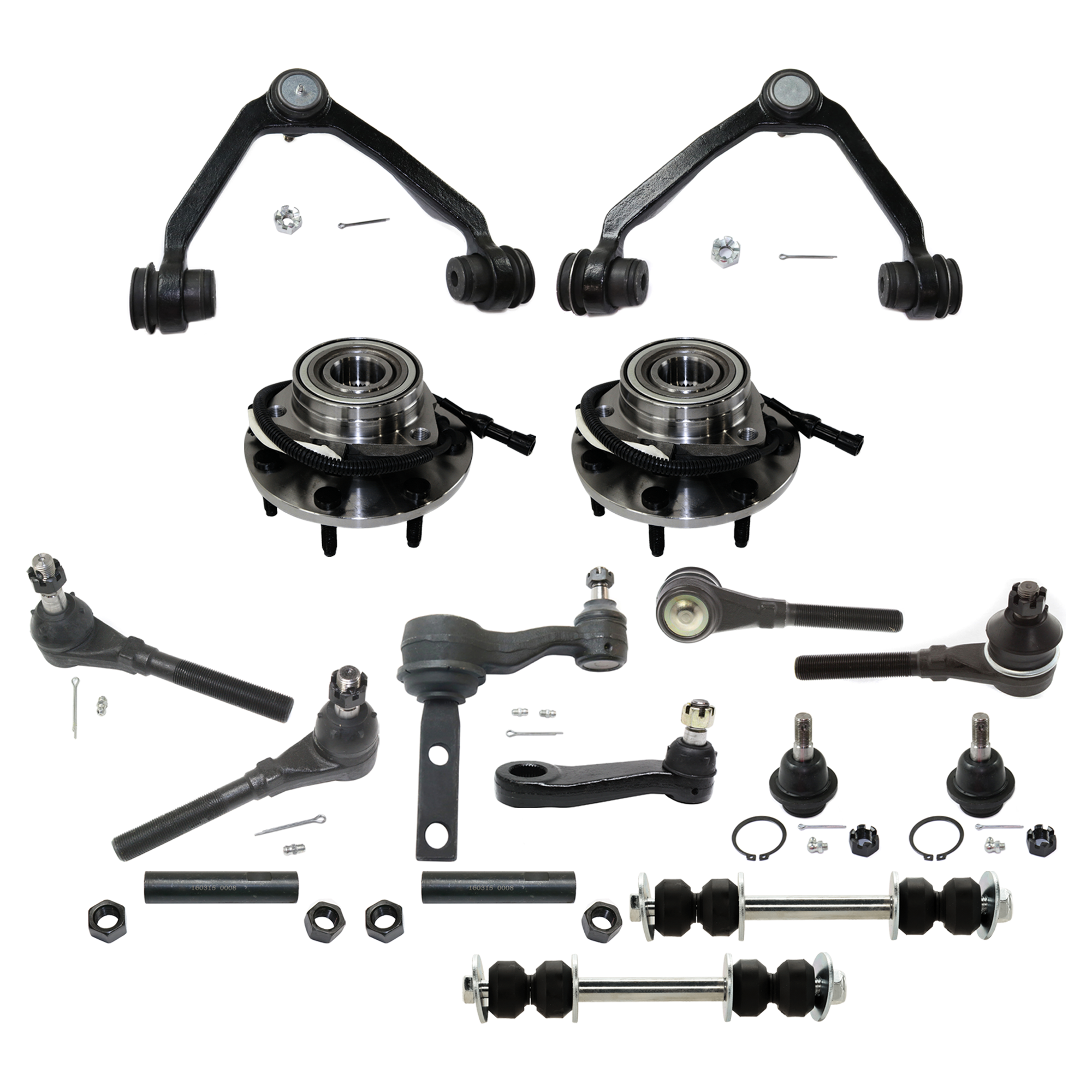 AM F SERIES PICKUP 97-04 FRONT HUB ASSEMBLY RH AND LH 9 pc kit 7 Studs 7 x 5.91 in. Bolt Pattern with Control Arm Ball Joint Tie Rod End Idler Arm Pitman Arm and Tie Rod Adjusting Sleeve SKU KIT 072924 C767 OEM 9444822-104222-285019-1016769
