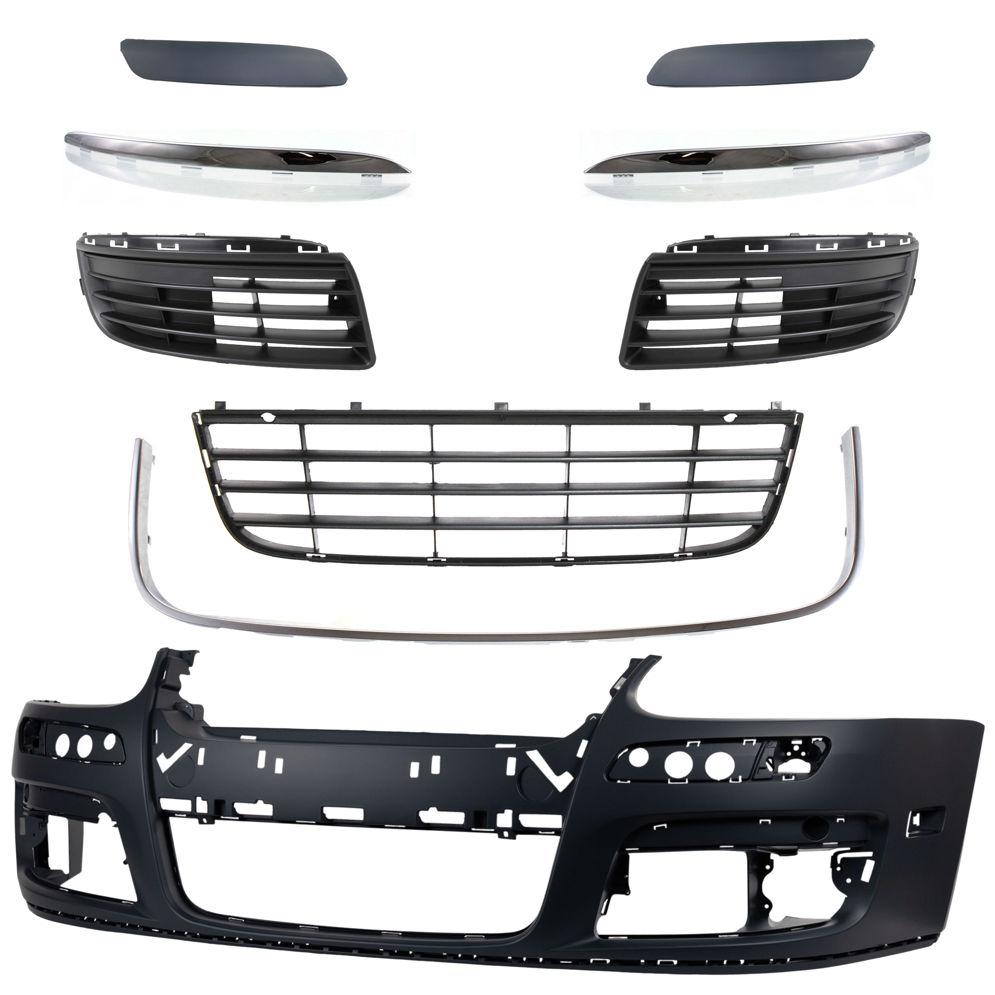 AM JETTA 05-10 FRONT BUMPER COVER 9 pc kit with Bumper Grille Bumper Trim and Grille Trim SKU KIT 072924 C799 Partslink VW1000161 VW1036106 VW1036107 VW1036108 VW1046105 VW1047105 VW1213100 VW1212100 VW1202102 OEM 1K0807217AGRU 1K0853677C9B9-1K
