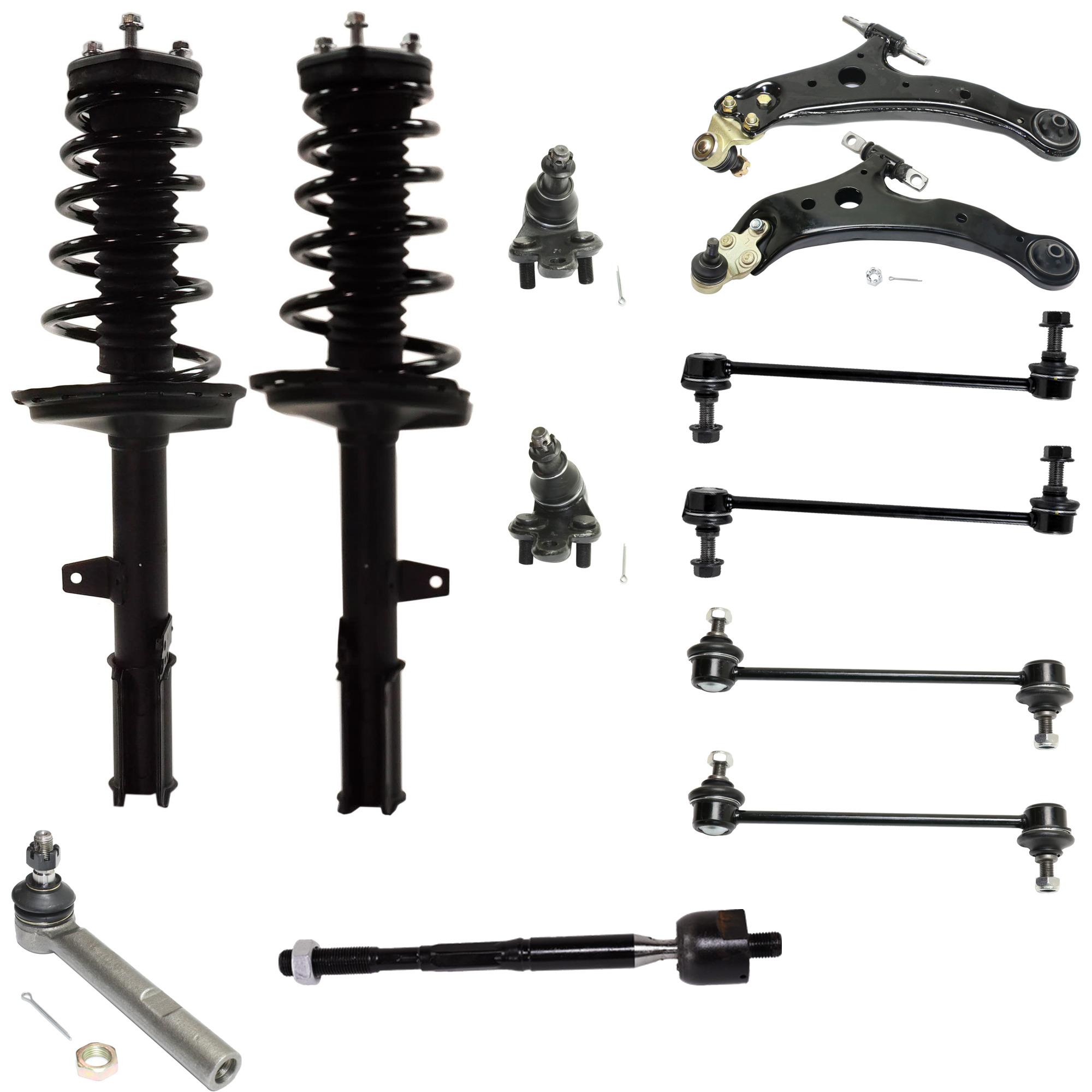 AM HIGHLANDER 04-07 RX330-04-06 FRONT FULLY LOADED STRUT RH AND LH 12 pc kit Gas Charged Twin tube with Ball Joint Control Arm and Sway Bar Link SKU KIT 072924 C819 OEM 172214-2331613L 92140295 LS