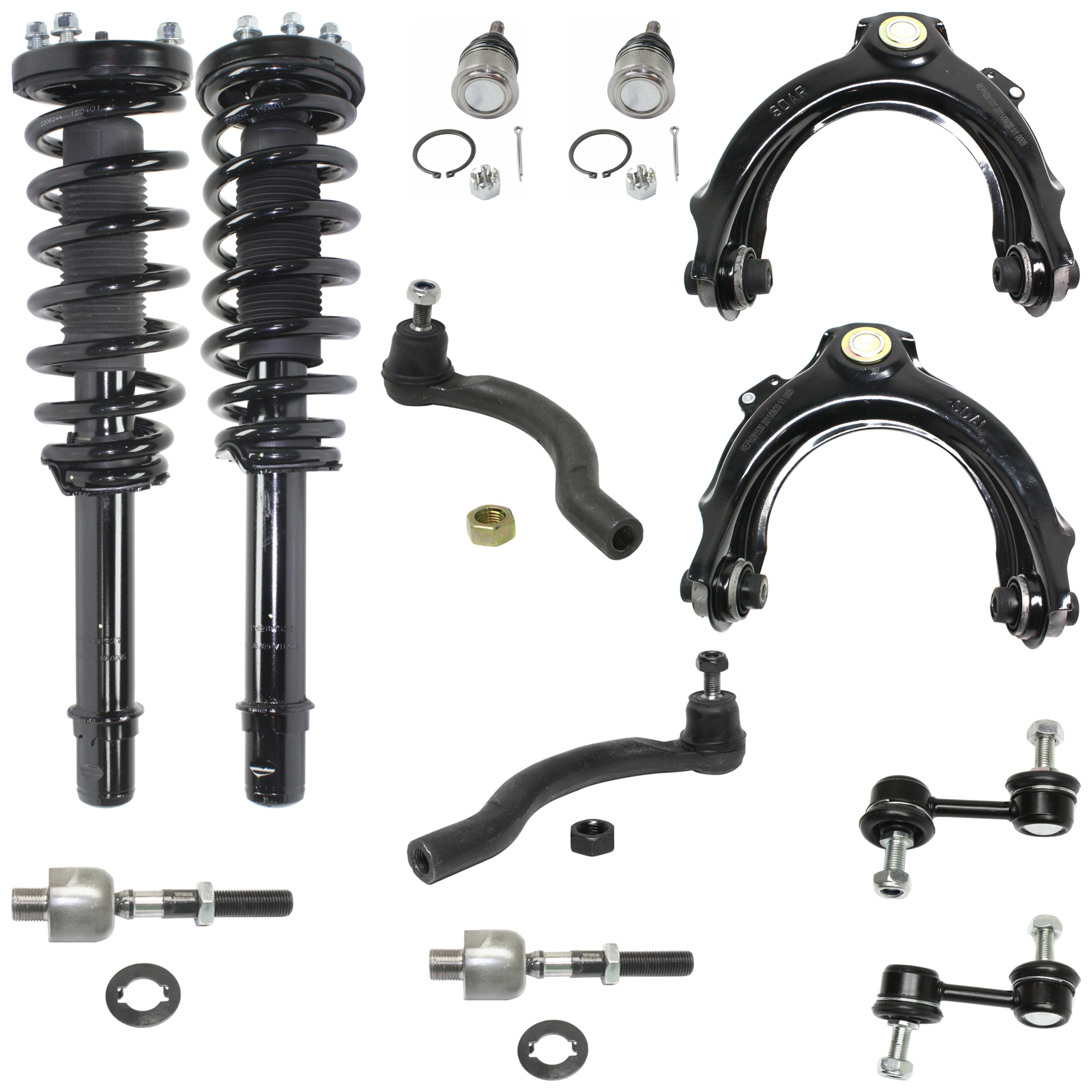 AM ACCORD 03-07 FRONT FULLY LOADED STRUT RH AND LH 12 pc kit with Control Arm Tie Rod End Ball Joint and Sway Bar Link SKU KIT 072924 C826 OEM 51601SDAA31-51601SDAA32-51602S