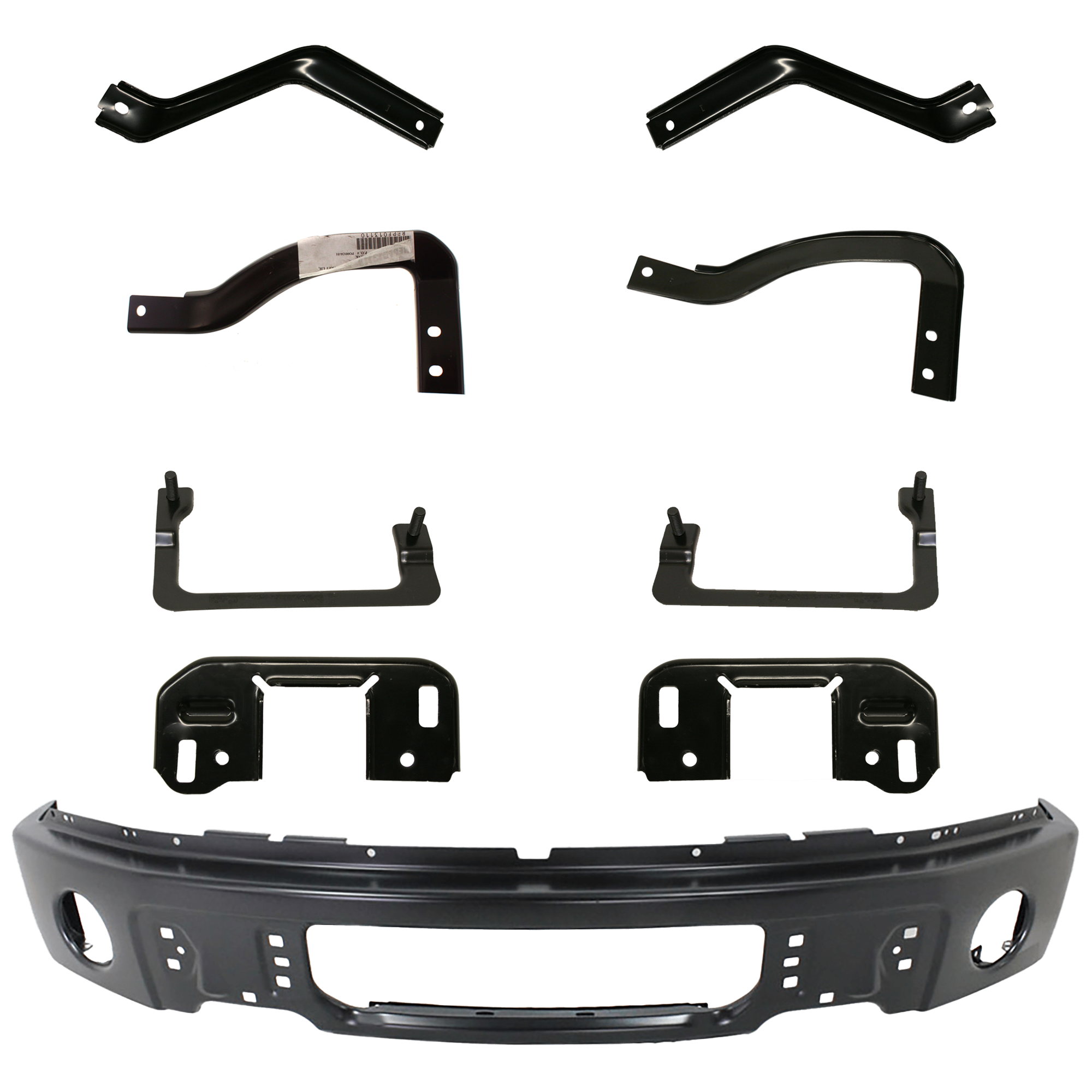 AM F 150-10-14 FRONT BUMPER 9 pc kit with Bumper Bracket SKU KIT 072924 C836 Partslink FO1002413 FO1066179 FO1067179 FO1067178 FO1066178 FO1067181 FO1066181 FO1066177 FO1067177 OEM 9L3Z17757DPTM 9L3Z17755B 9L3Z1