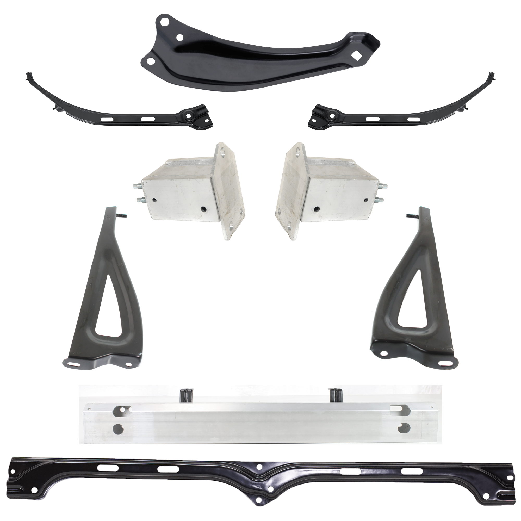 AM TACOMA 05-06 FRONT REINFORCEMENT 9 pc kit with Bumper Bracket and Bumper Reinforcement Bracket SKU KIT 072924 C839 Partslink TO1006202 TO1066154 TO1067154 TO1067155 TO1066155 TO1065102 TO1027106 TO1026106 TO1066161 OEM 5202104010-5327404020-53273040