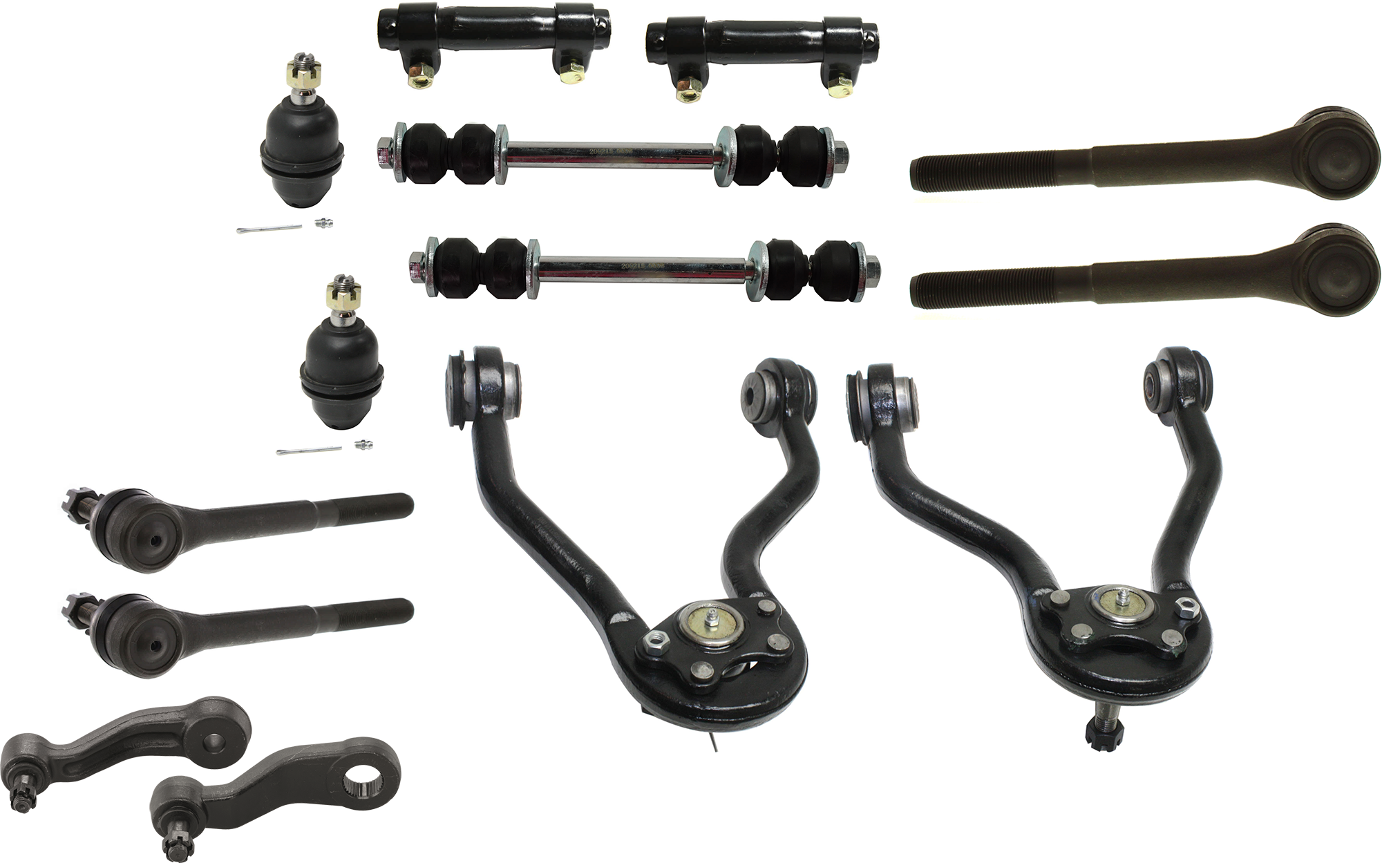 AM K1500-96-99 K2500 PICKUP 96-00 FRONT CONTROL ARM RH AND LH Upper w ball joint s 14 pc Kit with Idler Arm Pitman Arm Ball Joint Tie Rod End Sway Bar Link Tie Rod Adjusting Sleeve SKU KIT 072924 C847 OEM 12388431-12388432-104238-28