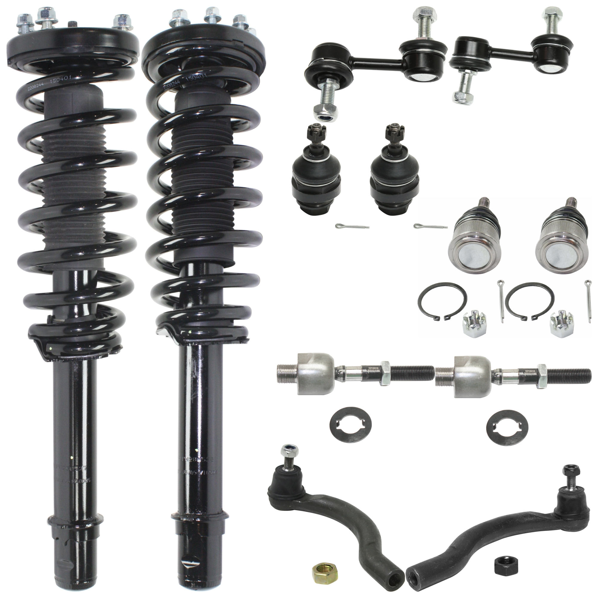 AM ACCORD 03-07 FRONT LOADED STRUT RH AND LH 12 pc kit with Tie Rod End Ball Joint and Sway Bar Link SKU KIT 072924 C886 OEM 51601SDAA31-51601SDAA32-51602S