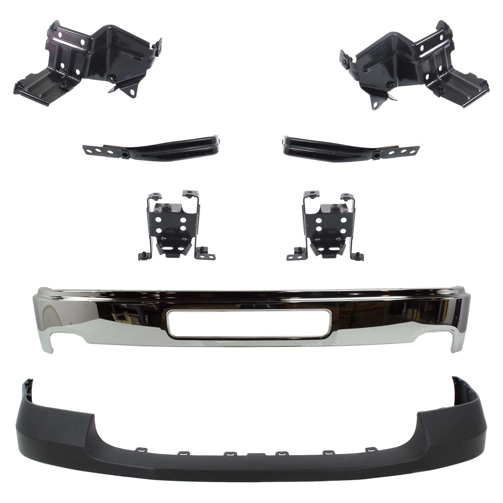 AM SIERRA 2500 SIERRA 3500 HD 11-14 FRONT BUMPER 8 pc kit w Bumper Cover and Bumper Bracket SKU KIT 072924 C911 Partslink GM1002839 GM1063104 GM1062104 GM1062103 GM1063103 GM1063102 GM1062102 GM1014105 OEM 25998989-25993620-25993619-258