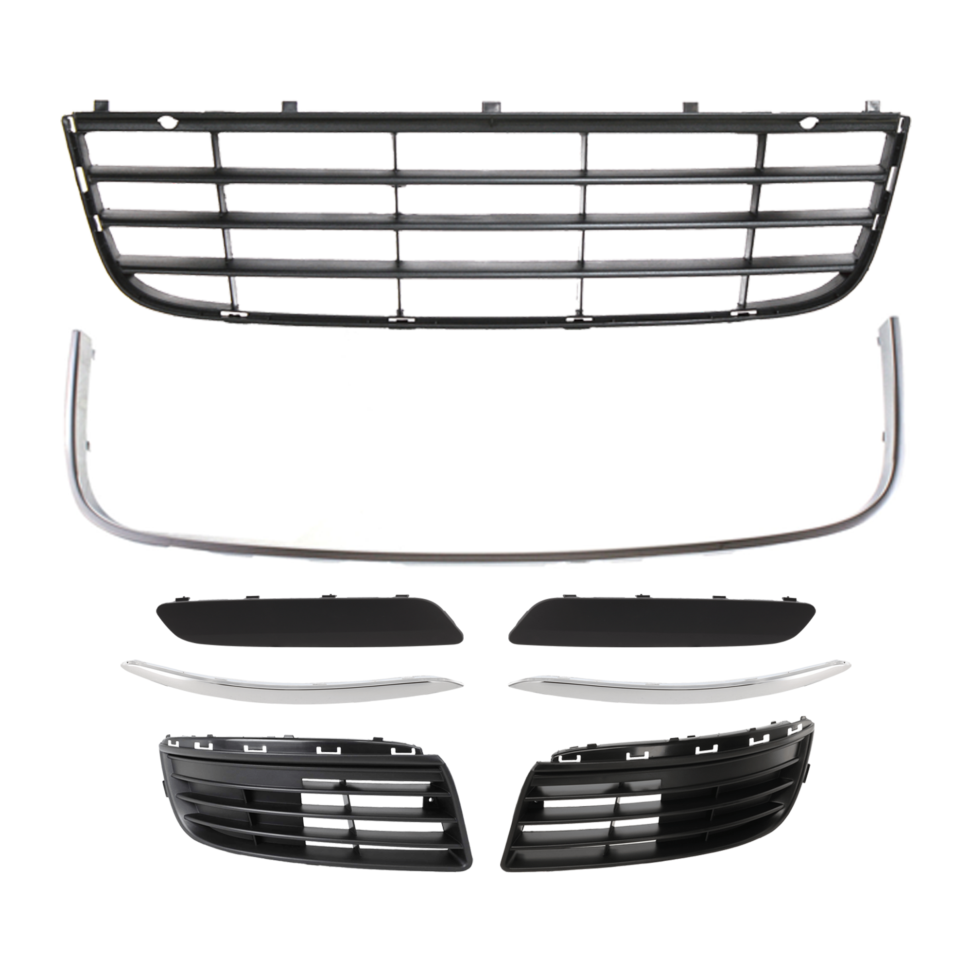 AM JETTA 05-10 GRILLE MOLDING 8 pc Kit Lower Surround Chrome SKU KIT 072924 C924 Partslink VW1202102 VW1036106 VW1036107 VW1036108 VW1046105 VW1047105 VW1213100 VW1212100 OEM 1K08531012ZZ 1K0853677C9B9-1K0