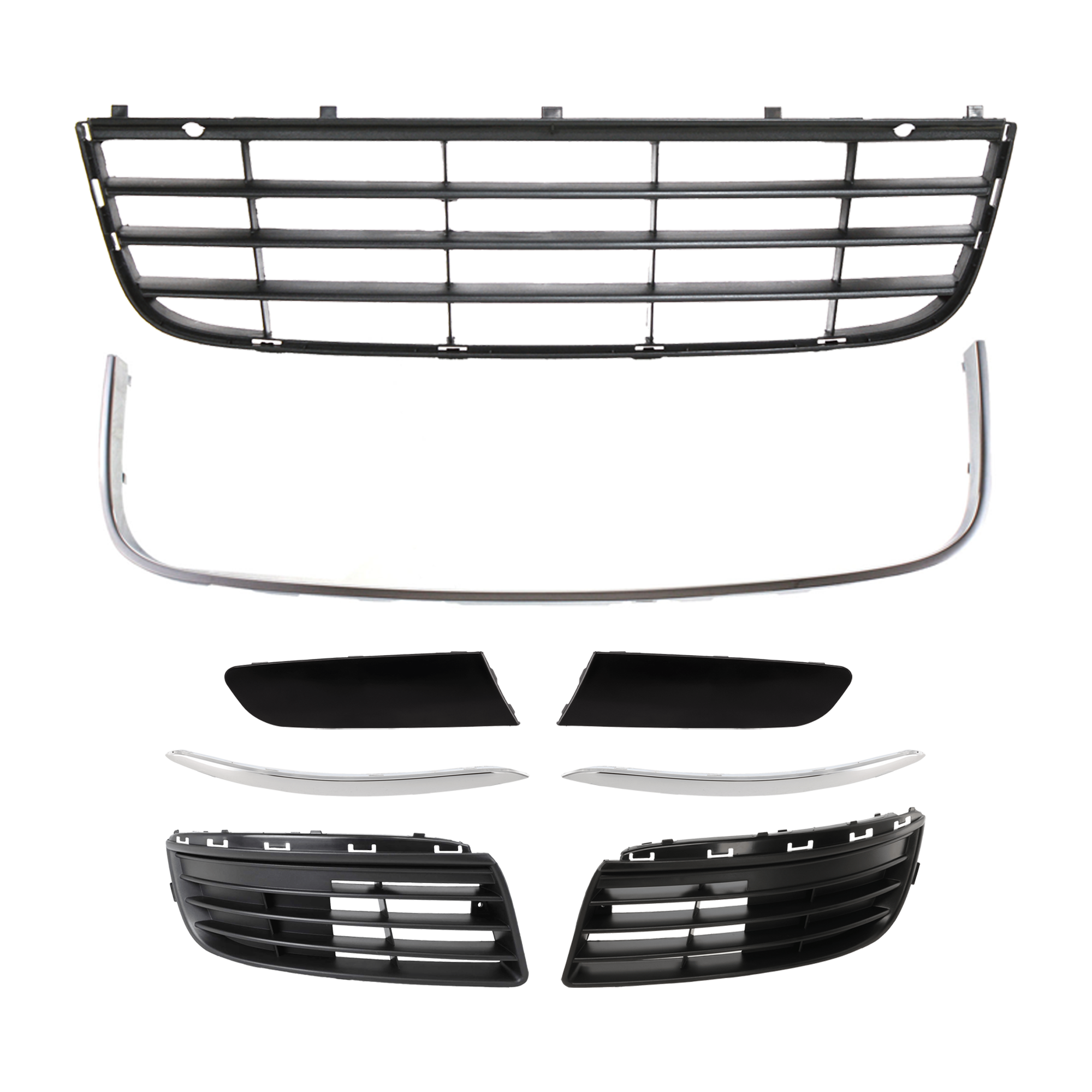 AM JETTA 05-10 GRILLE MOLDING 8 pc Kit Lower Surround Chrome SKU KIT 072924 C925 Partslink VW1202102 VW1036106 VW1036107 VW1036108 VW1046104 VW1047104 VW1213100 VW1212100 OEM 1K08531012ZZ 1K0853677C9B9-1K0