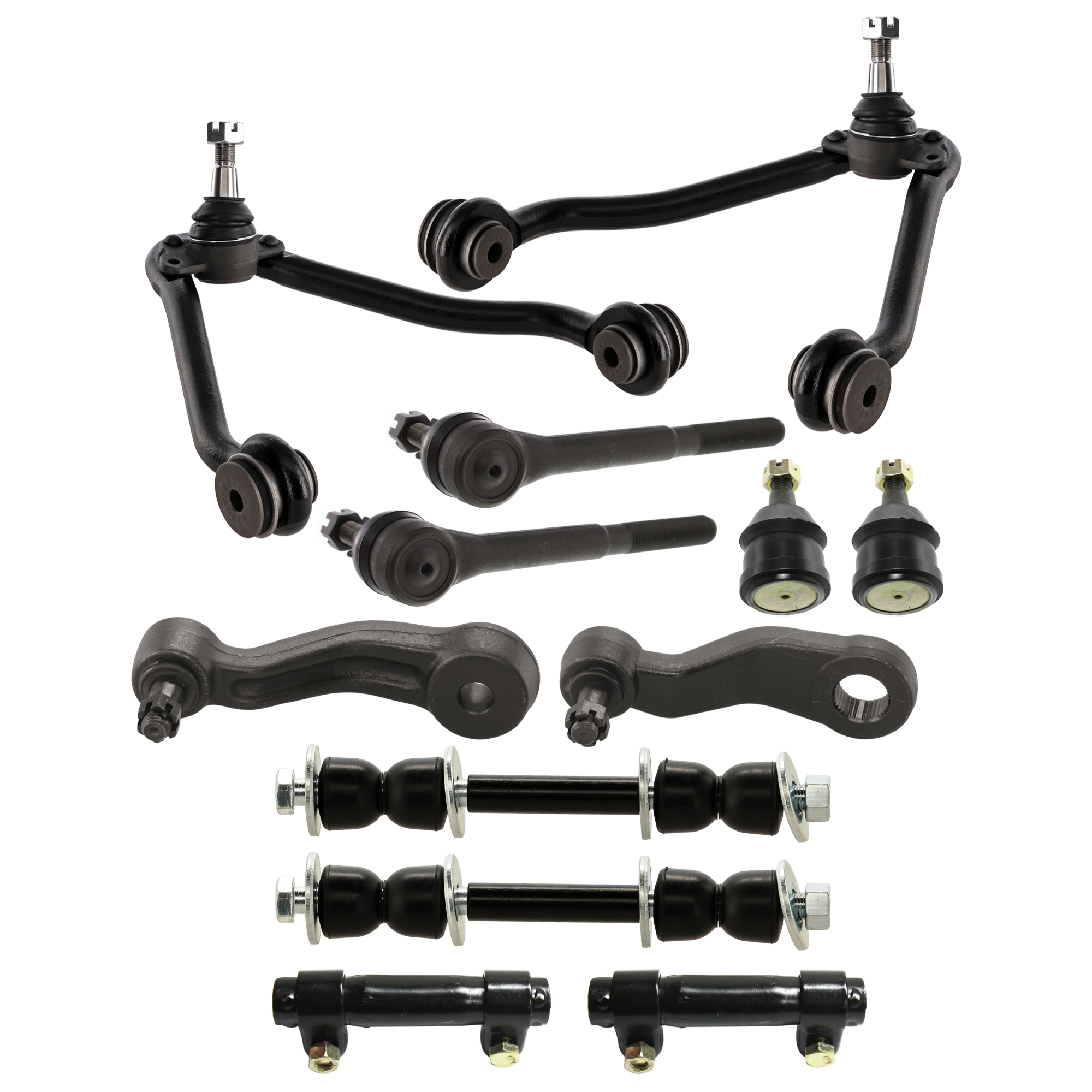 AM C FULL SIZE PICKUP 88-00 FRONT CONTROL ARM RH AND LH Upper w ball joint s 12 pc Kit with Idler Arm Pitman Arm Ball Joint Tie Rod End Tie Rod Adjusting Sleeve Sway Bar Link SKU KIT 072924 C926 OEM 12543997-12543998-104101-26