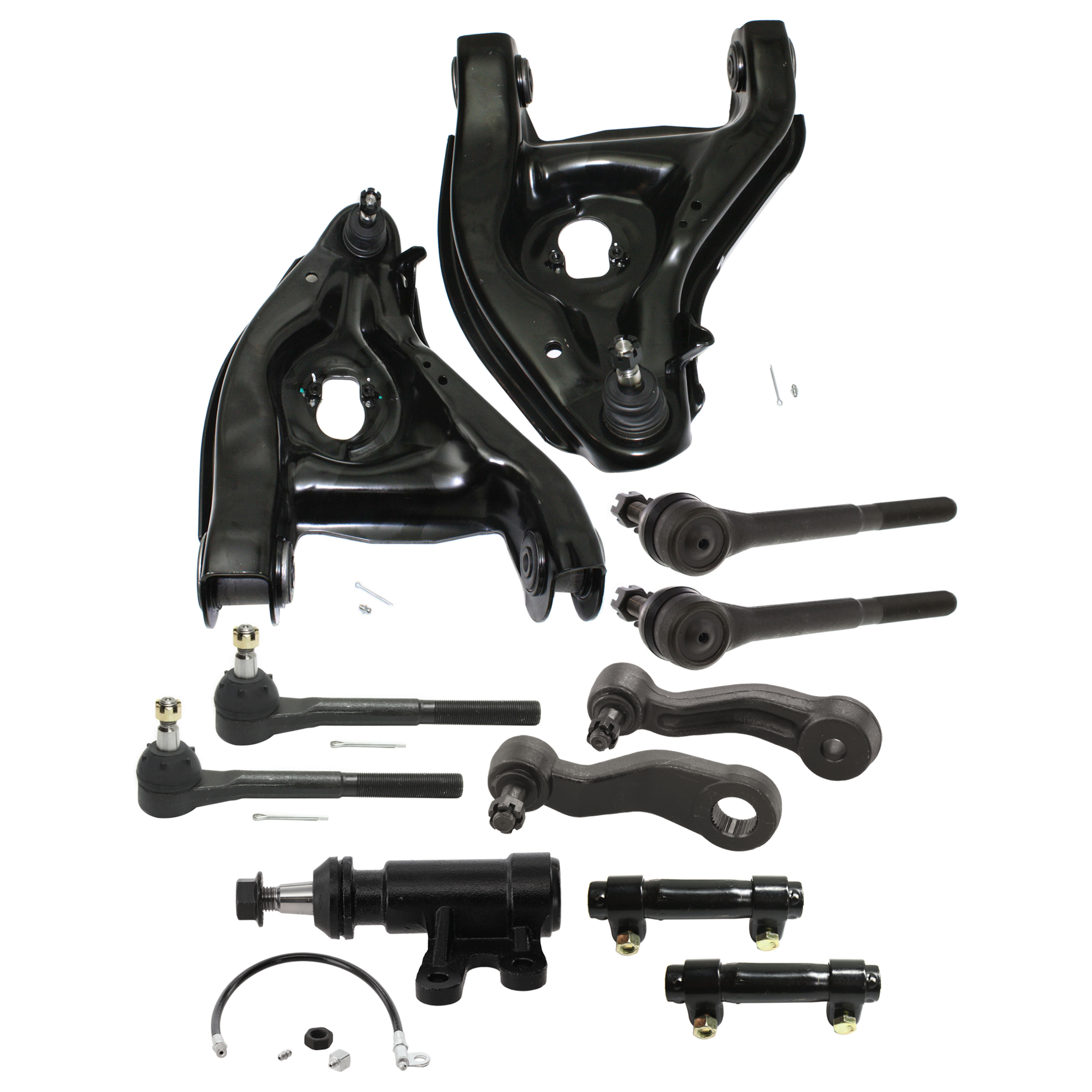 AM C2500 C3500-93-00 FRONT CONTROL ARM RH AND LH Lower w ball joint s 11 pc Kit with Idler Arm Bracket Idler Arm Pitman Arm Tie Rod End Tie Rod Adjusting Sleeve SKU KIT 072924 C931 OEM 15665554-15665555-190142-98