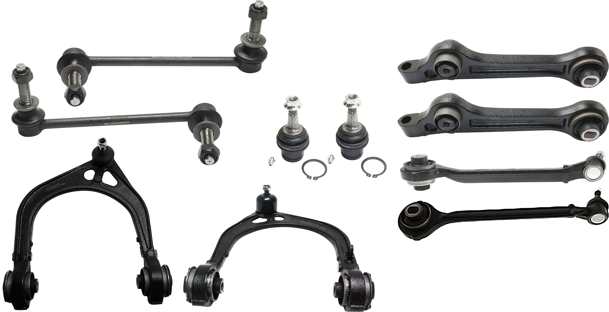 AM CHRYSLER 300-12-14 FRONT CONTROL ARM RH AND LH Upper and Lower Forward and Rearward 10 pc Kit with Ball Joint and Sway Bar Link SKU KIT 072924 C935 OEM 4782612AC 4782612AD 5180606A