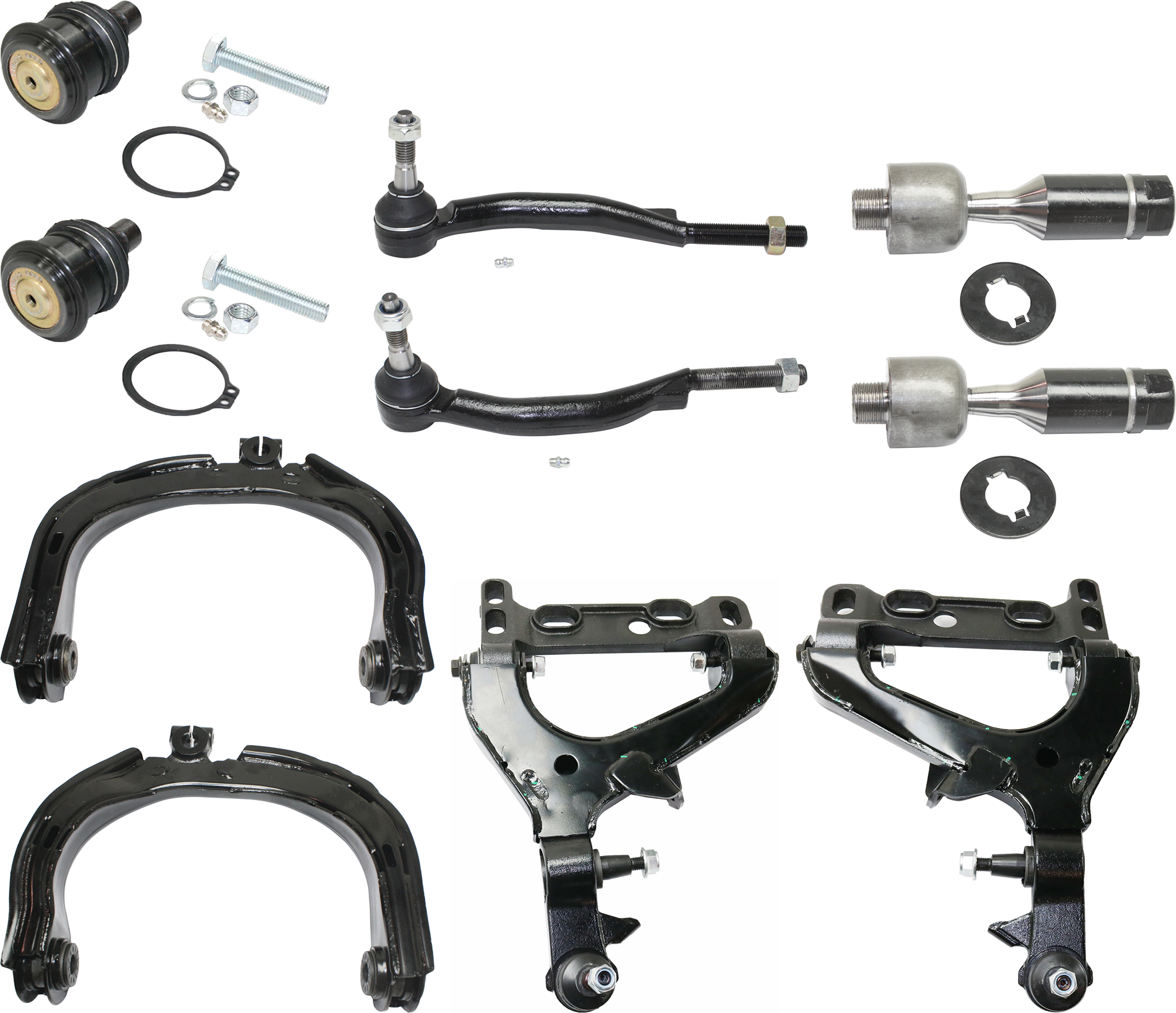 AM ASCENDER 04-08 RAINIER 04-07 FRONT CONTROL ARM RH AND LH Upper and Lower 10 pc Kit with Ball Joint and Tie Rod End SKU KIT 072924 C942 OEM 15080914-15298273-25786775