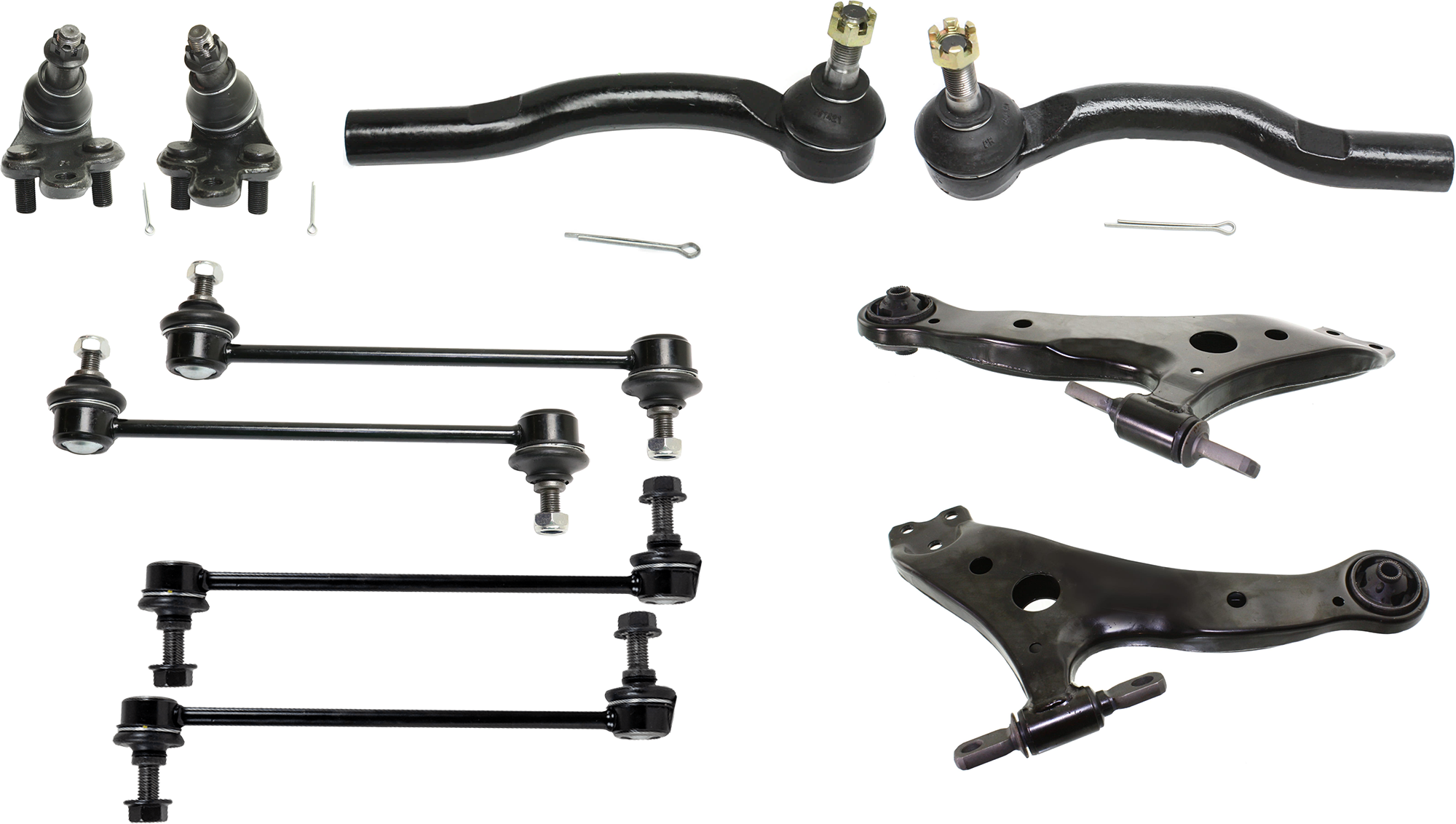 AM HIGHLANDER 01-03 FRONT CONTROL ARM RH AND LH Lower w o ball joint s 10 pc Kit with Ball Joint Tie Rod End and Sway Bar Link SKU KIT 072924 C961 OEM 4806833050-4806933050-104307