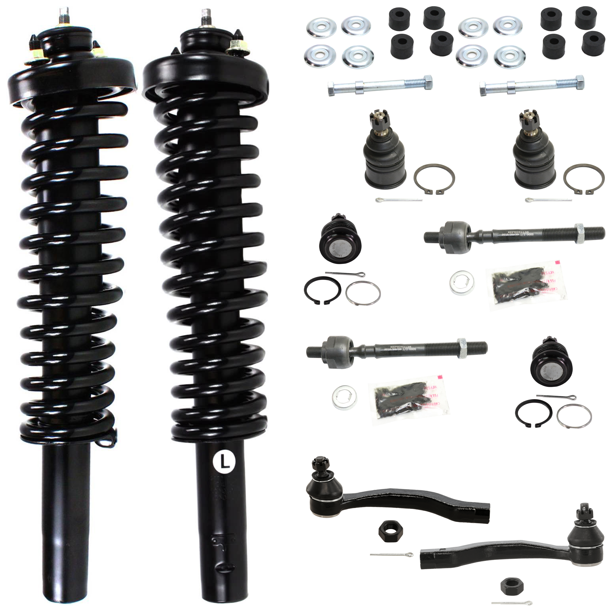 AM CIVIC 96-00 FRONT SUSPENSION KIT RH AND LH 12 pc kit with Ball Joints Loaded Struts Sway Bar Links and Tie Rod Ends SKU KIT 072924 C971 OEM 104216-254007-1014786-2601427