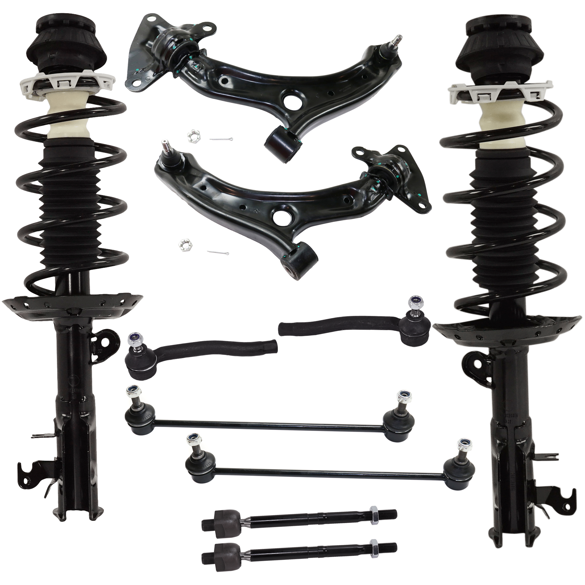AM FIT 09-14 FRONT FULLY LOADED STRUT RH AND LH Gas Charged Twin tube 10 pc Kit with Control Arm Shock Absorber and Strut Assembly Sway Bar Link and Tie Rod End SKU KIT 072924 C980 OEM 836000-501726609-1333440L G576