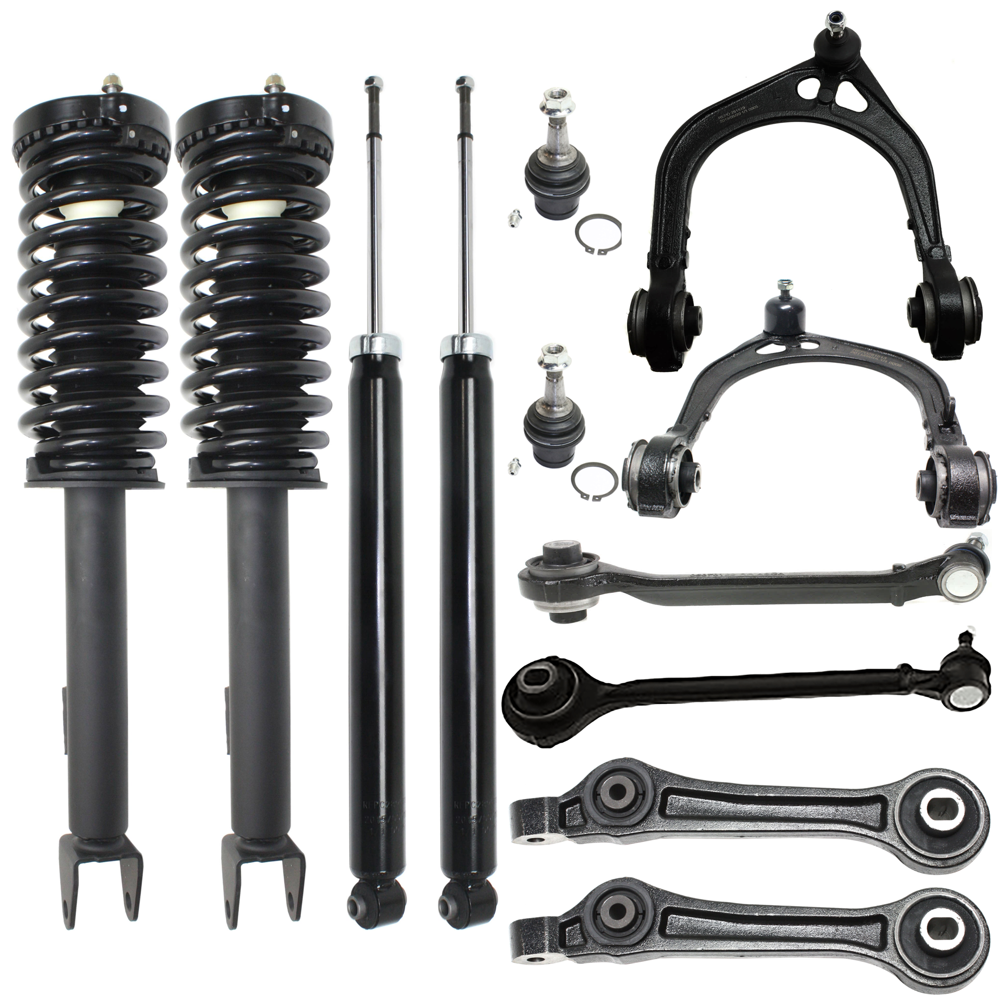AM CHRYSLER 300-05-10 FRONT FULLY LOADED STRUT RH AND LH 12 pc kit Gas Charged Twin tube with Ball Joint and Control Arm SKU KIT 072924 C988 OEM 4782714AD 4895687AC 5180753AA