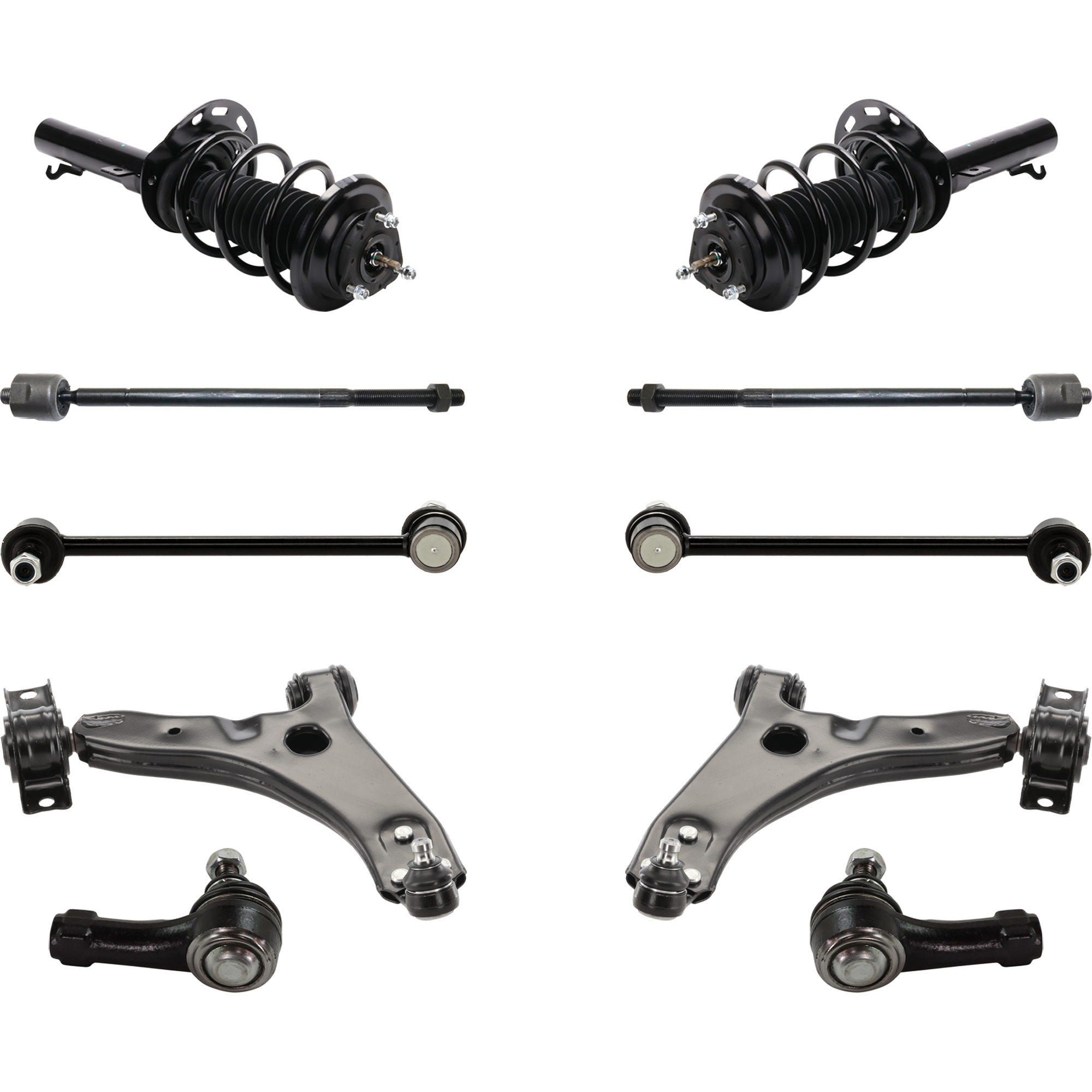 AM FOCUS 09-11 FRONT FULLY LOADED STRUT RH AND LH 10 pc kit with Control Arms Sway Bar Links and Tie Rod Ends SKU KIT 072924 C998 OEM 9S4Z18125A 8S4Z18125C 9S4Z1812