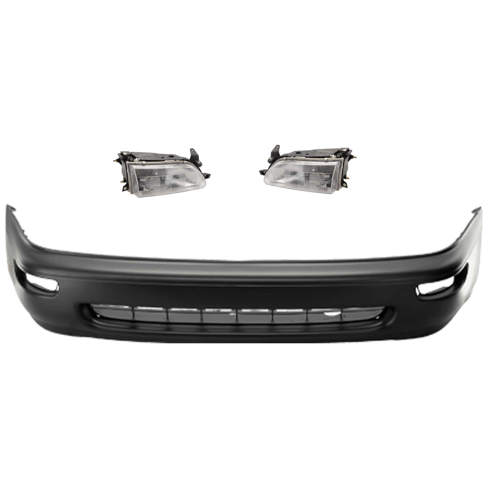 AM COROLLA 93-97 FRONT BUMPER COVER 3 pc Kit Primed with Headlight SKU KIT 072926 NM136 Partslink TO1000115 TO2503107 TO2502107 OEM 5211902902-811101E221-811501A4
