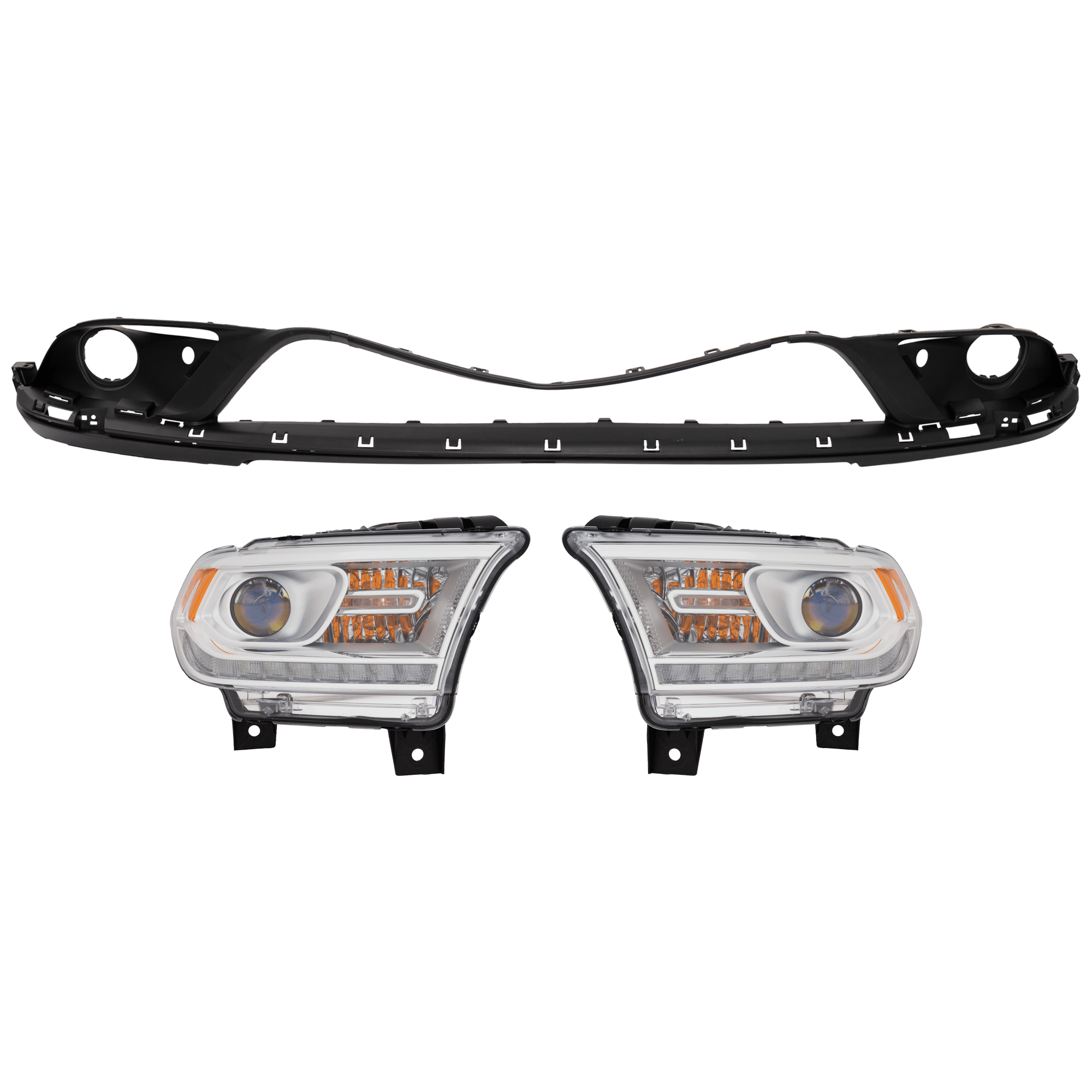 AM DURANGO 16-20 HEAD LAMP RH AND LH 3 pc Kit Assembly Halogen with Bumper Cover SKU KIT 072926 NM163 Partslink CH1015118C CH2502306C CH2503306C OEM 5113672AB 68299132AH 68299132A