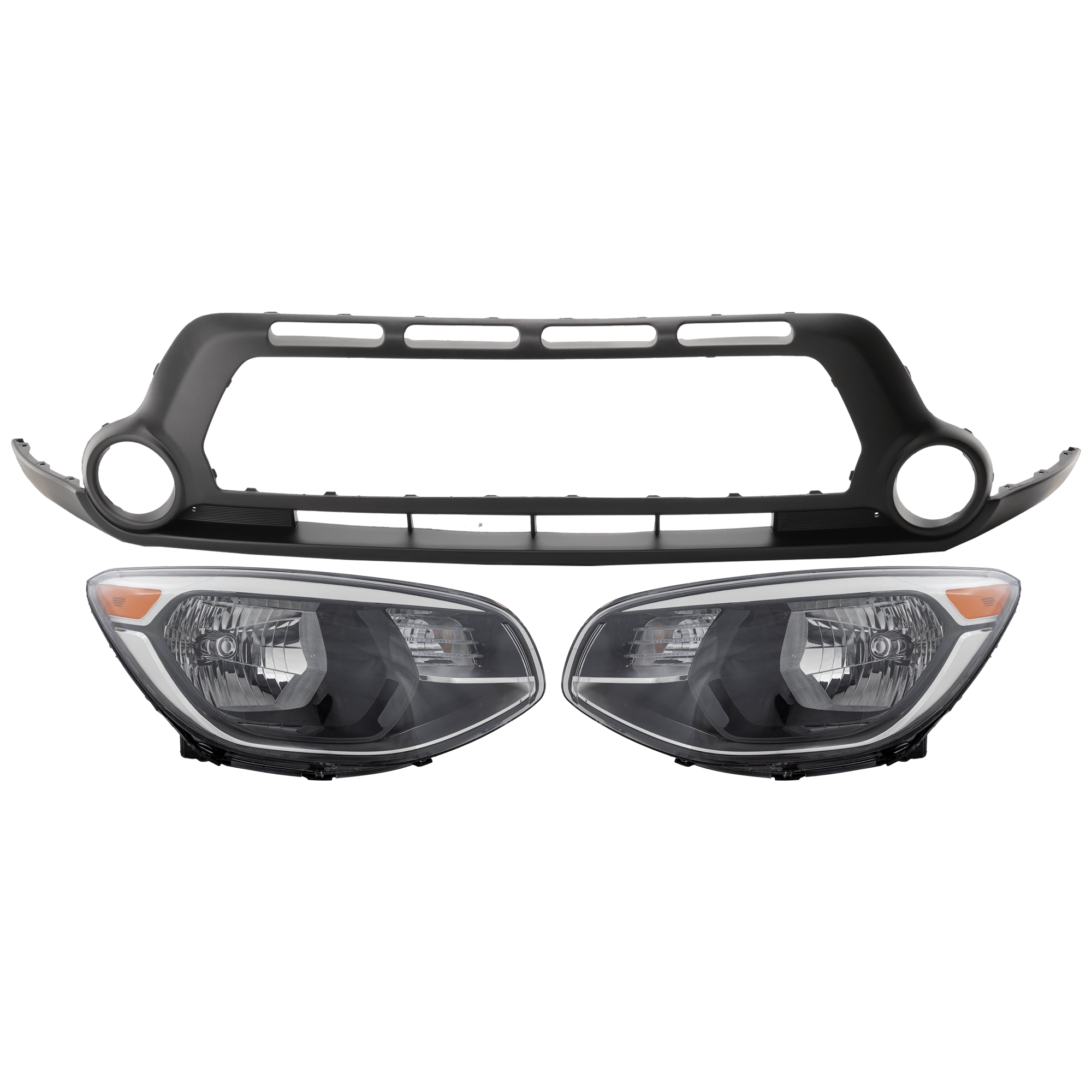AM SOUL 14-16 HEAD LAMP RH AND LH 3 pc Kit Assembly Halogen with Bumper Cover SKU KIT 072926 NM165 Partslink KI2502167C KI2503167C KI1015104C OEM 92101B2270-92102B2270-86512B20