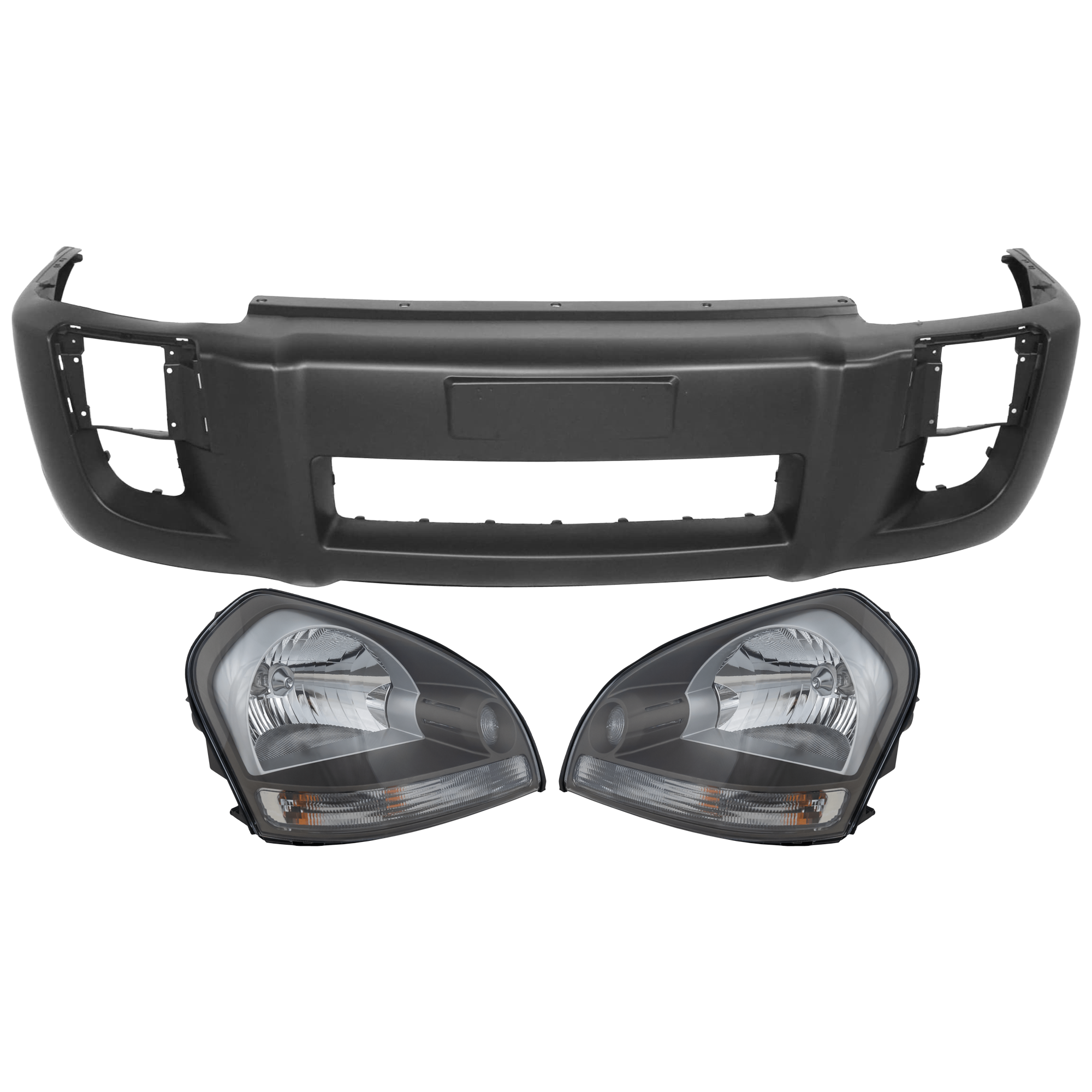 AM TUCSON 05-09 HEAD LAMP RH AND LH 3 pc Kit Assembly Halogen with Bumper Cover SKU KIT 072926 NM172 Partslink HY2502133 HY2503133 HY1000157 OEM 921012E050-921022E050-865112E0