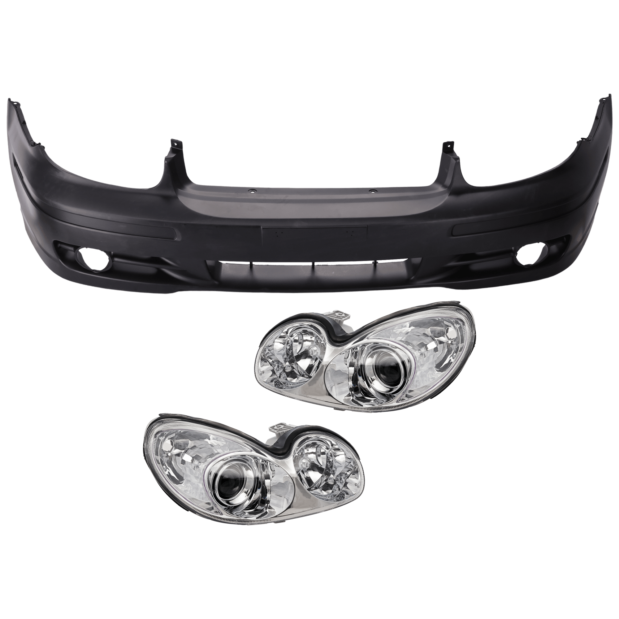 AM SONATA 02-05 HEAD LAMP RH AND LH 3 pc Kit Assembly Halogen with Bumper Cover SKU KIT 072926 NM17 Partslink HY2502126 HY2503126 HY1000139 OEM 921013D050-921023D050-865603D0