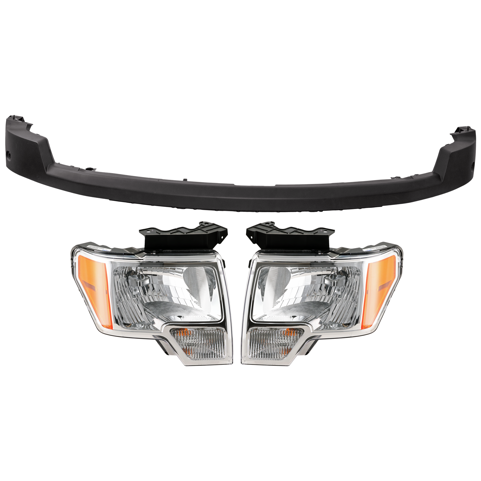 AM F 150-10-14 FRONT BUMPER COVER Upper 3 pc Kit Primed All Cab Types SVT Raptor Model with Headlight SKU KIT 072926 NM194 Partslink FO1014111 FO2503287 FO2503289 FO2502287 FO2502289 OEM AL3Z17D957CPTM DL3Z13008A DL3Z