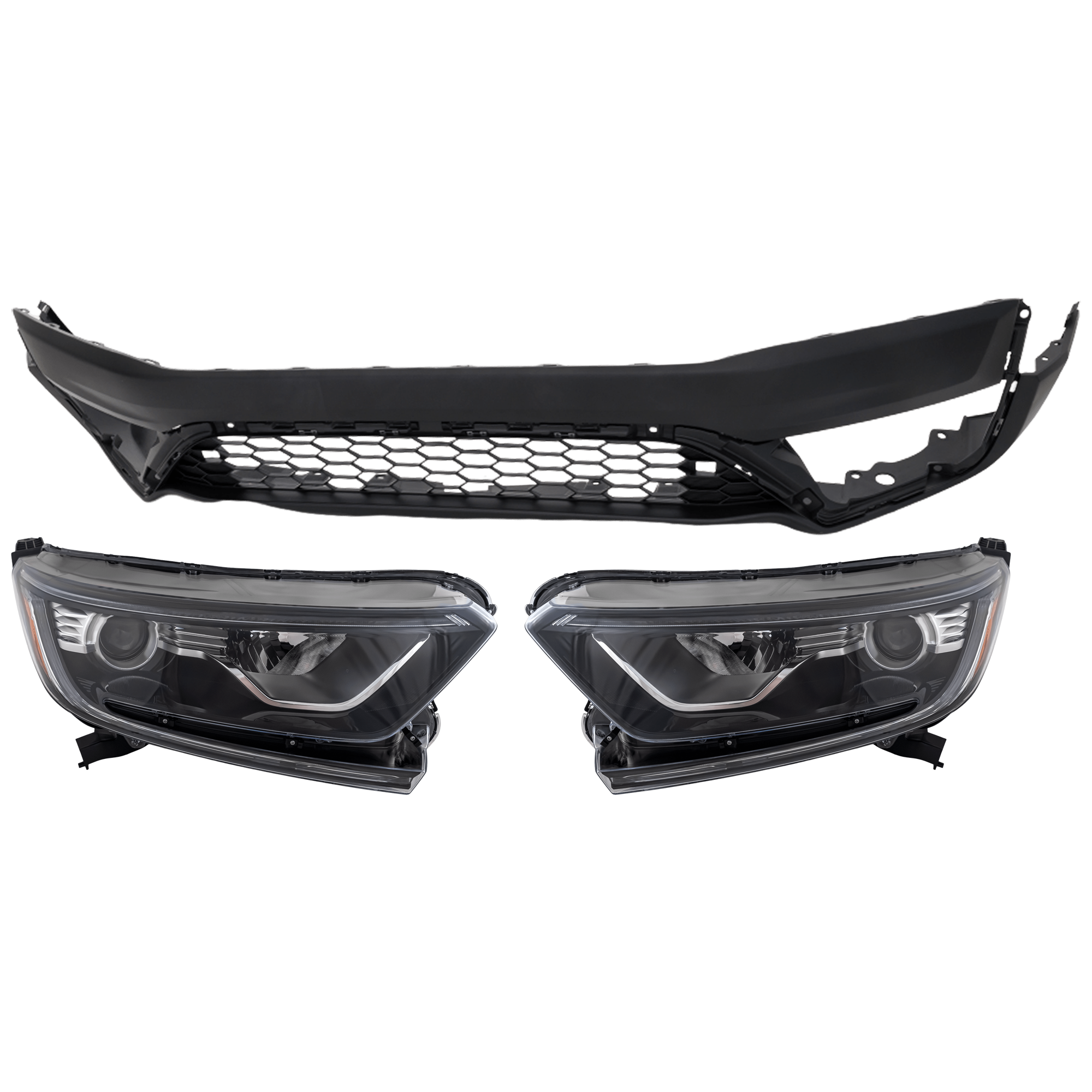 AM CR V 20-22 HEAD LAMP RH AND LH 3 pc Kit Assembly Halogen with Bumper Cover SKU KIT 072926 NM199 Partslink HO2502180 HO2503180 HO1015122 OEM 33100TLAA01-33150TLAA01-71102T