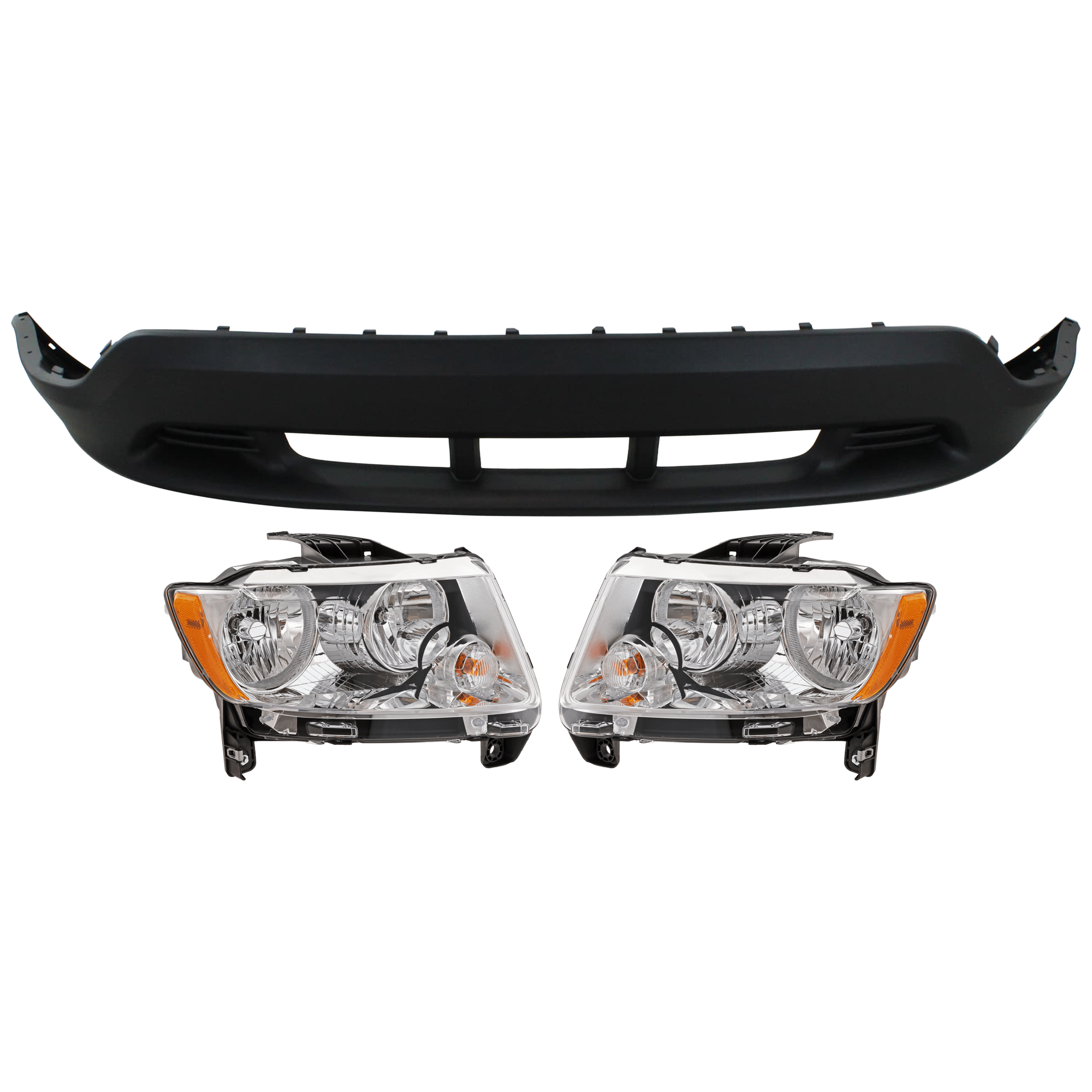 AM COMPASS 11-13 HEAD LAMP RH AND LH 3 pc Kit Assembly Halogen with Bumper Cover SKU KIT 072926 NM215 Partslink CH1015106 OEM 68088868AD PFM 68088869AD PFM