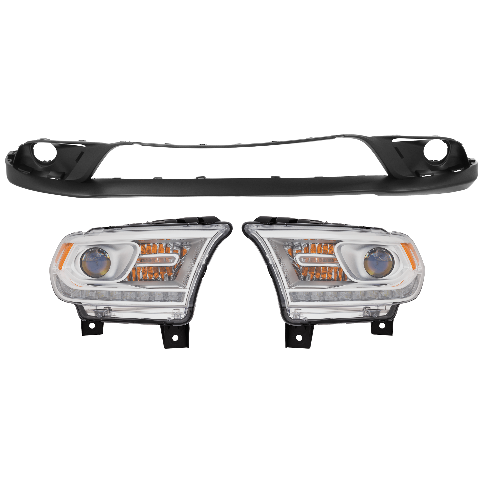 AM DURANGO 16-20 HEAD LAMP RH AND LH 3 pc Kit Assembly Halogen with Bumper Cover SKU KIT 072926 NM236 Partslink CH2502306C CH2503306C CH1015116C OEM 68299132AH 68299132AG 68299133