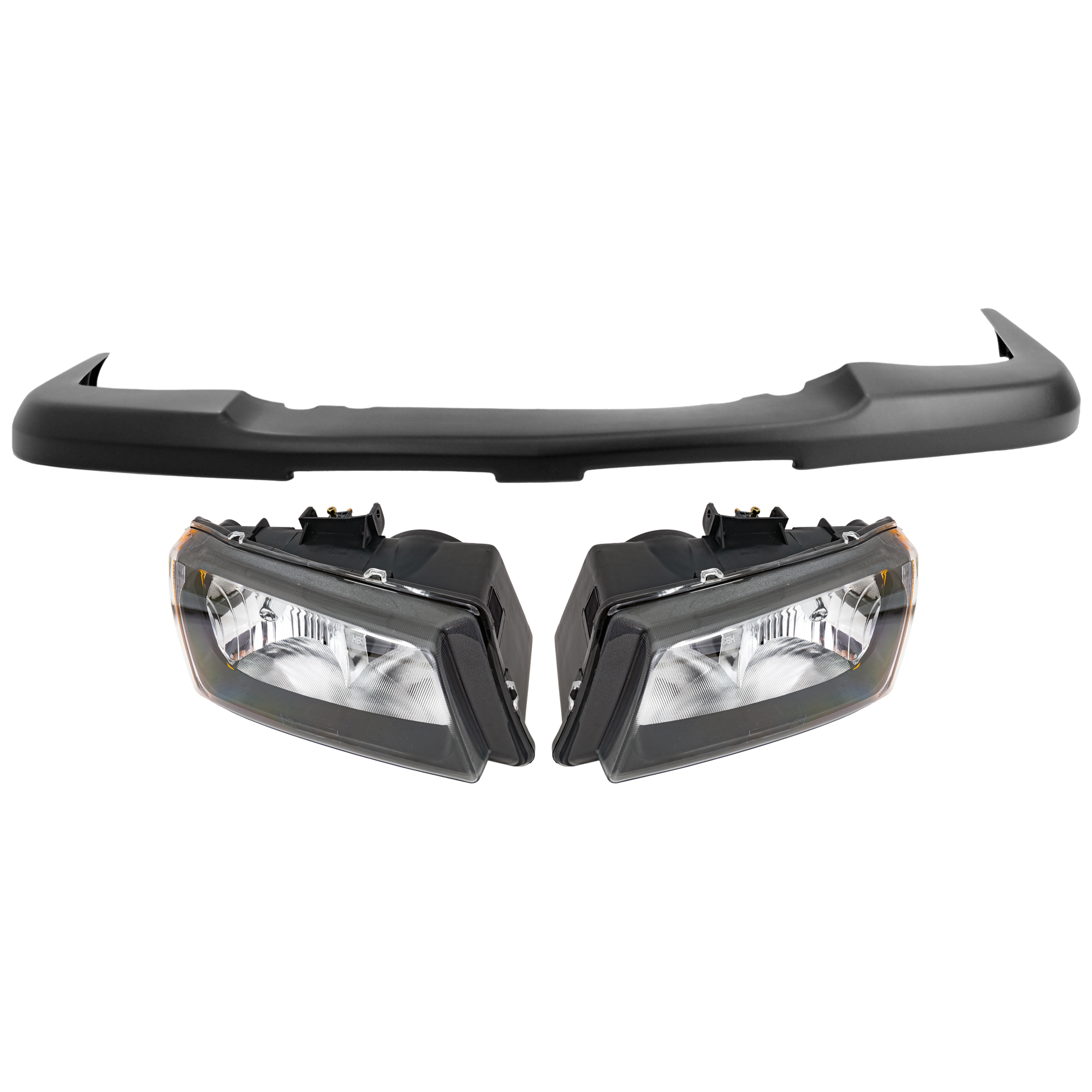AM AVALANCHE 1500 AVALANCHE 2500-03-06 HEAD LAMP RH AND LH 3 pc Kit Assembly Halogen with Bumper Cover SKU KIT 072926 NM244 Partslink GM2502257 GM2503219 GM1051110 OEM 10396913-15136537-15139805