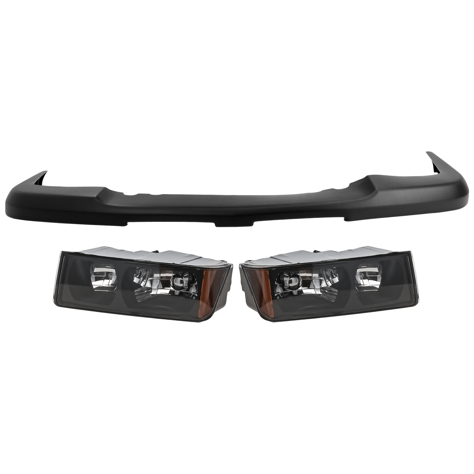 AM AVALANCHE 1500 AVALANCHE 2500-03-06 HEAD LAMP RH AND LH 3 pc Kit Assembly Halogen with Bumper Cover SKU KIT 072926 NM245 Partslink GM2502219 GM2503219 GM1051110 OEM 15136536-15136537-15139805
