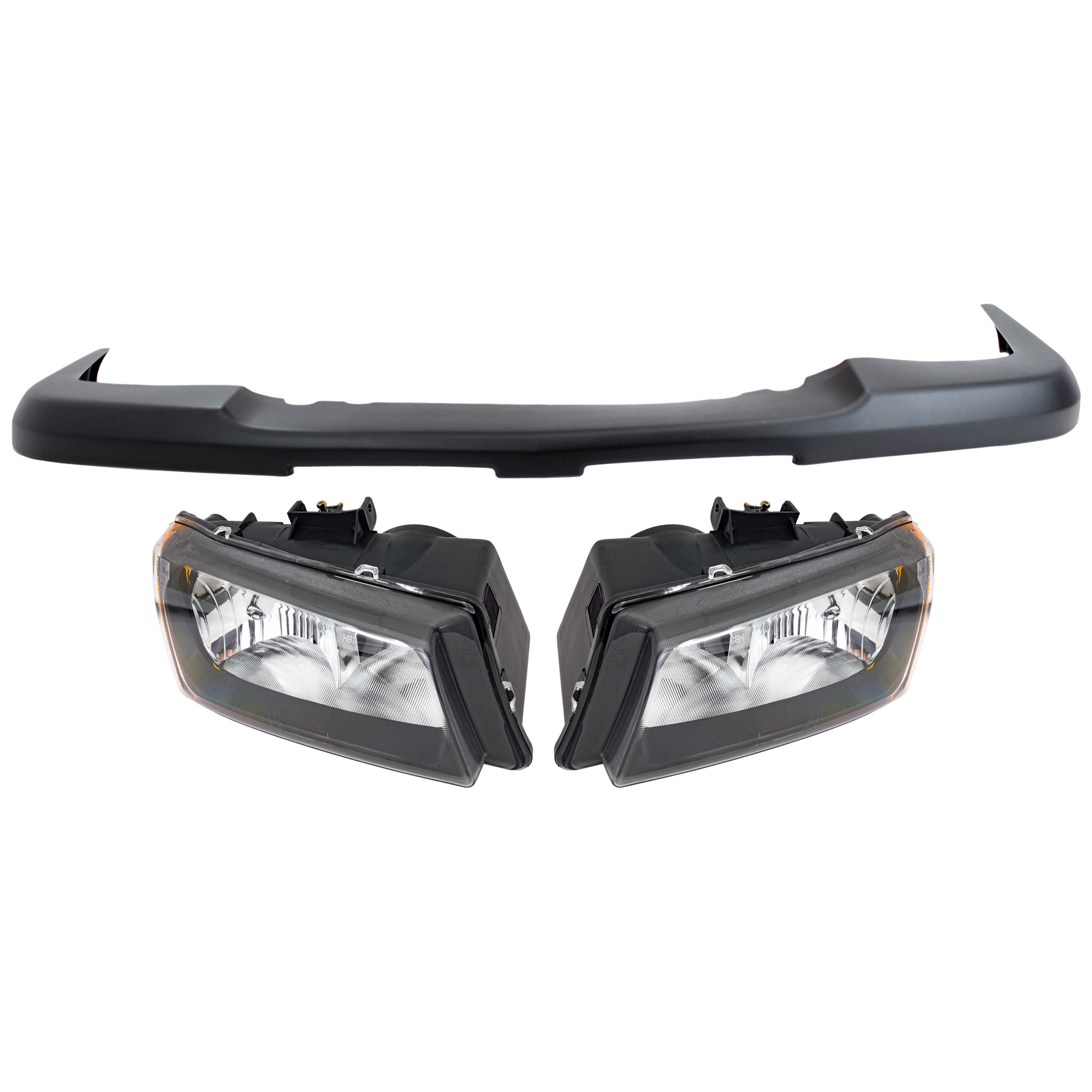 AM AVALANCHE 1500 AVALANCHE 2500-03-06 HEAD LAMP RH AND LH 3 pc Kit Assembly Halogen with Bumper Cover SKU KIT 072926 NM246 Partslink GM2502219 GM2503257 GM1051110 OEM 10396912-15136536-15139805