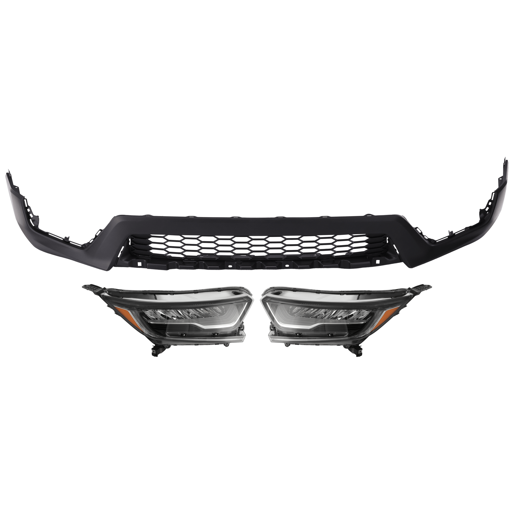 AM CR V 17-19 HEAD LAMP RH AND LH 3 pc Kit Assembly LED with Bumper Cover SKU KIT 072926 NM24 Partslink HO2502182 HO2503182 HO1015117 OEM 33100TLAA11-33150TLAA11-71102T