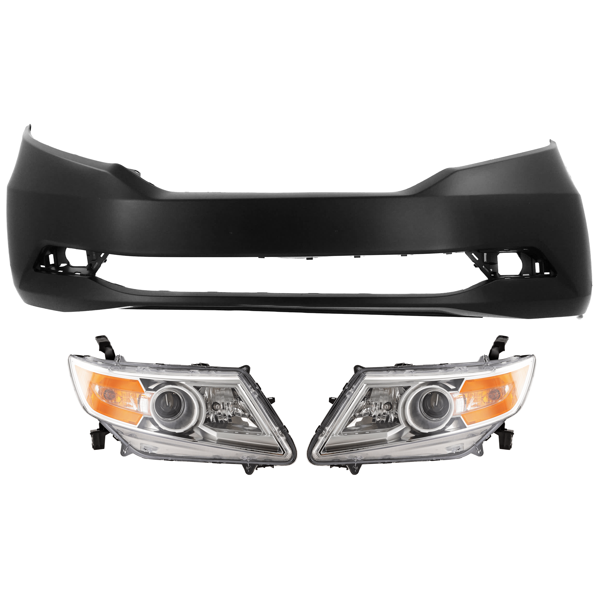 AM ODYSSEY 11-13 HEAD LAMP RH AND LH 3 pc Kit Assembly Halogen with Bumper Cover SKU KIT 072926 NM273 Partslink HO2502142 HO2503142 HO1000293 OEM 33100TK8A01-33150TK8A01-04711T