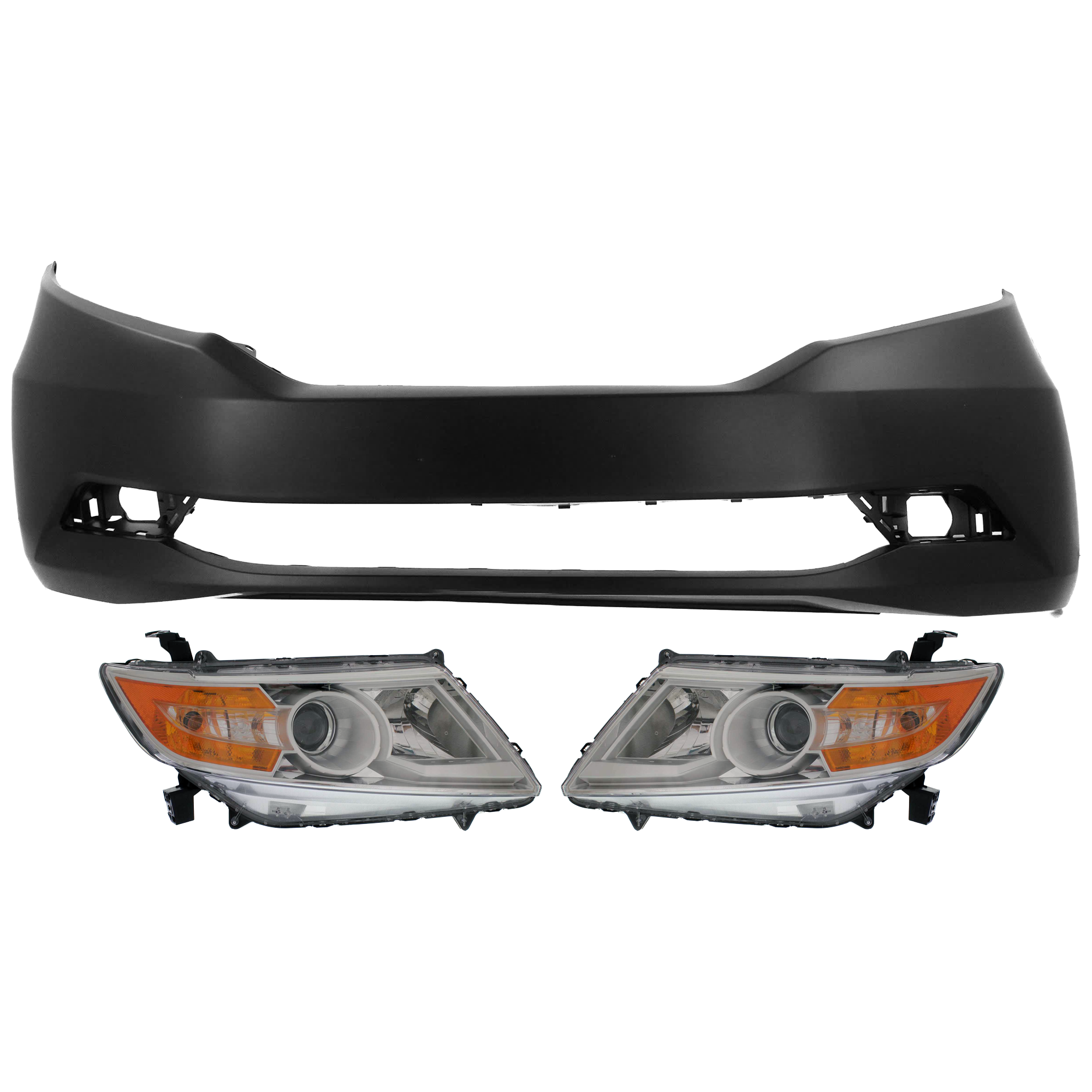 AM ODYSSEY 11-13 HEAD LAMP RH AND LH 3 pc Kit Lens and Housing HID Xenon with Bumper Cover SKU KIT 072926 NM274 Partslink HO2502143 HO2503143 HO1000293 OEM 33101TK8A11-33151TK8A11-04711T