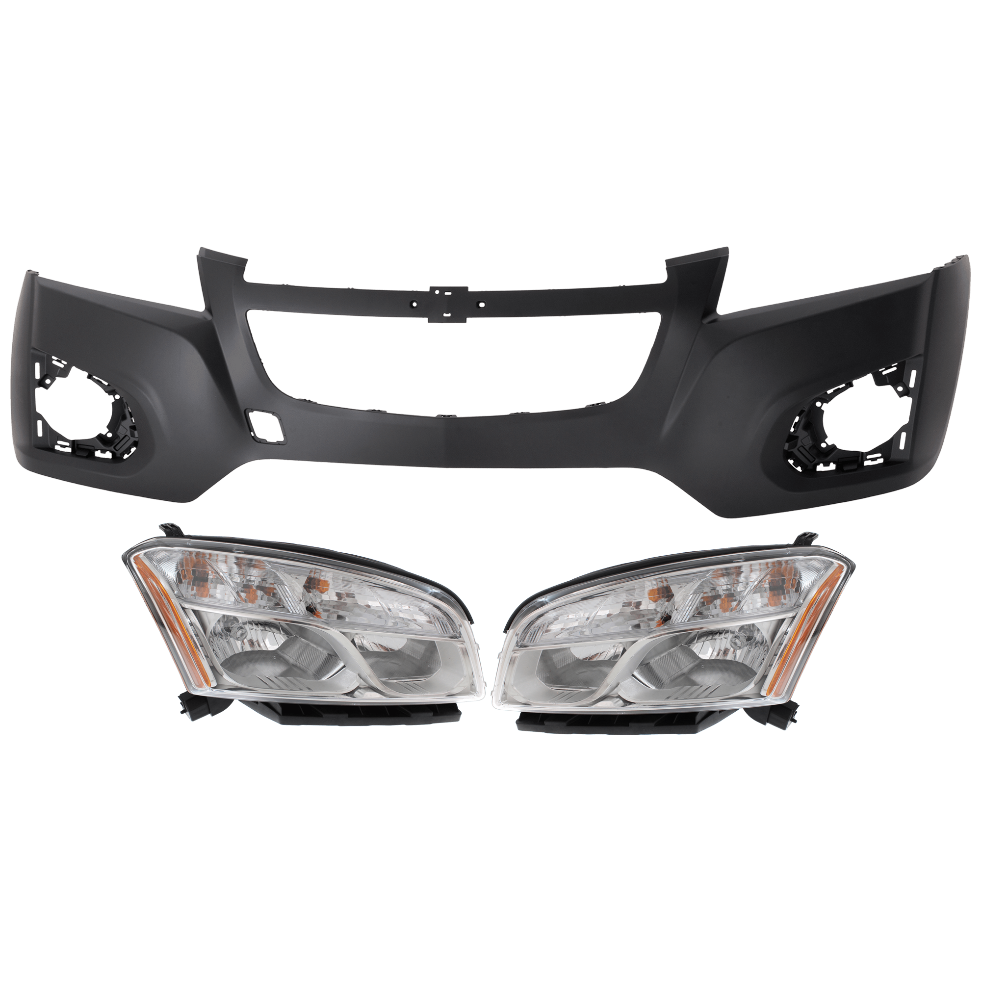 AM TRAX 13-16 HEAD LAMP RH AND LH 3 pc Kit Assembly Halogen with Bumper Cover SKU KIT 072926 NM275 Partslink GM2502401 GM2503401 GM1014110 OEM 42435939-42435940-95242011