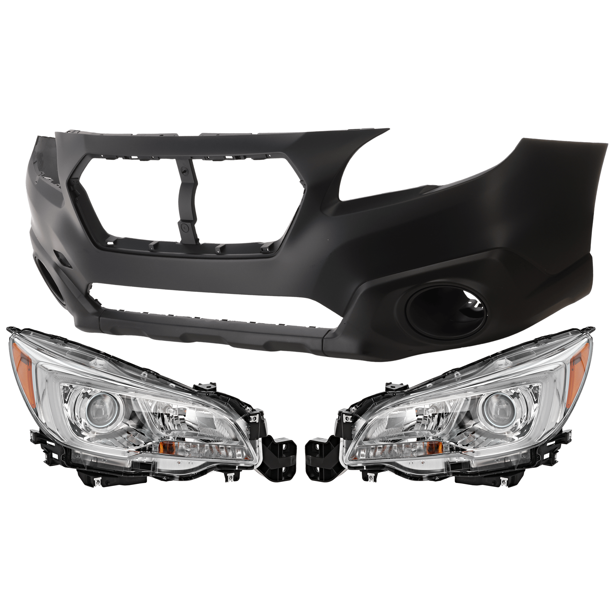 AM OUTBACK 15-17 HEAD LAMP RH AND LH 3 pc Kit Assembly Halogen with Bumper Cover SKU KIT 072926 NM277 Partslink SU2502151 SU2503151 SU1000176 OEM 84001AL02A PFM 84001AL00A 8400