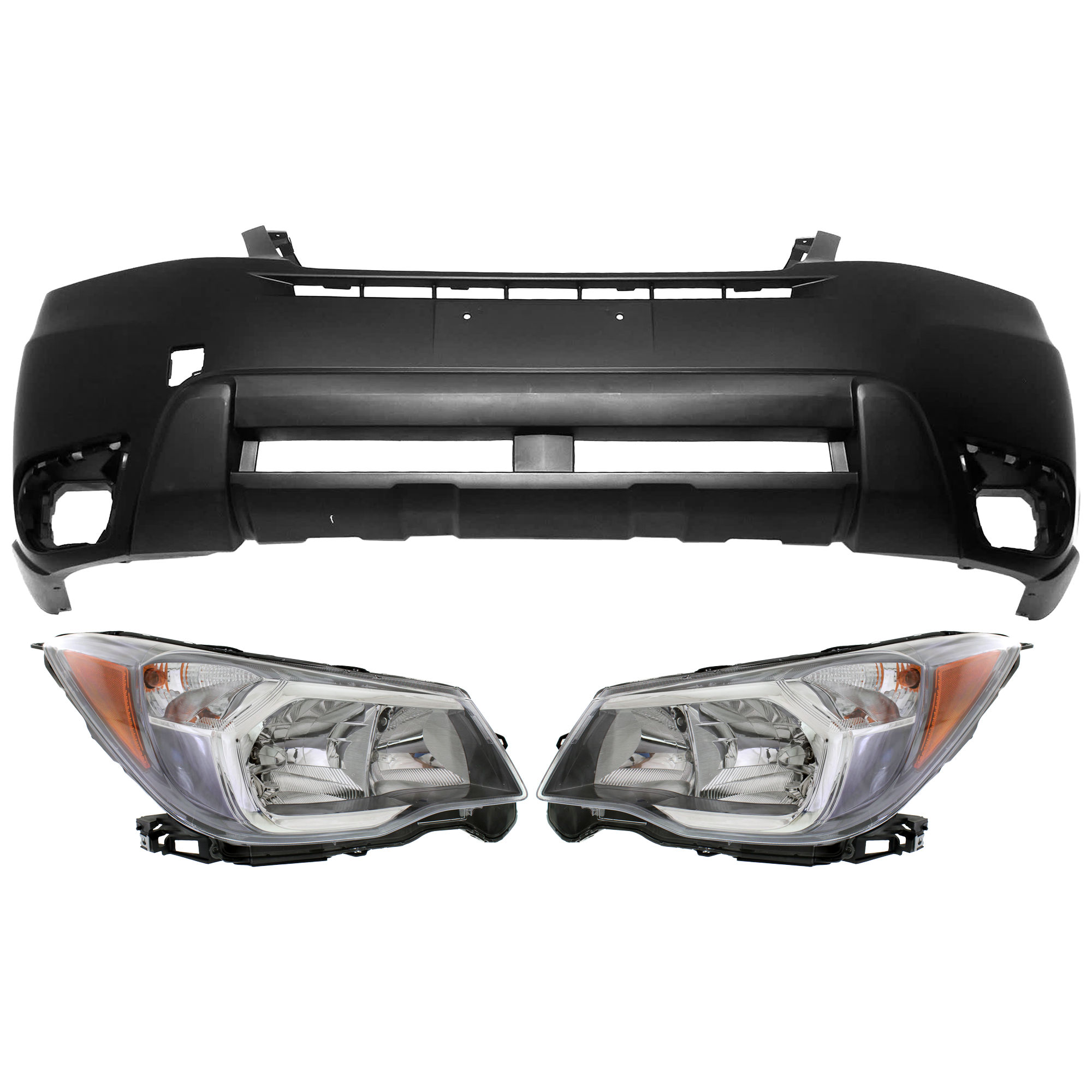 AM FORESTER 14-16 HEAD LAMP RH AND LH 3 pc Kit Assembly Halogen with Bumper Cover SKU KIT 072926 NM280 Partslink SU2502146 SU2503146 SU1000173 OEM 84001SG101-84001SG111-57704SG0