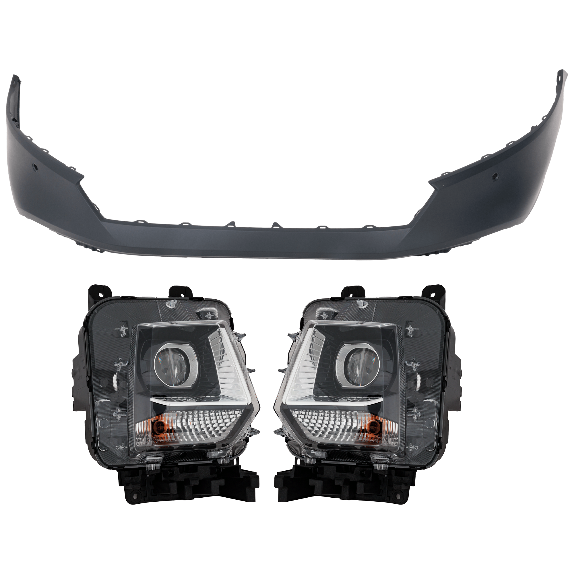 AM SANTA CRUZ 22-24 HEAD LAMP RH AND LH 3 pc Kit Assembly Halogen with Bumper Cover SKU KIT 072926 NM282 Partslink HY1015127C HY2502260C HY2503260C OEM 86560K5000-92101K5000-92102K50