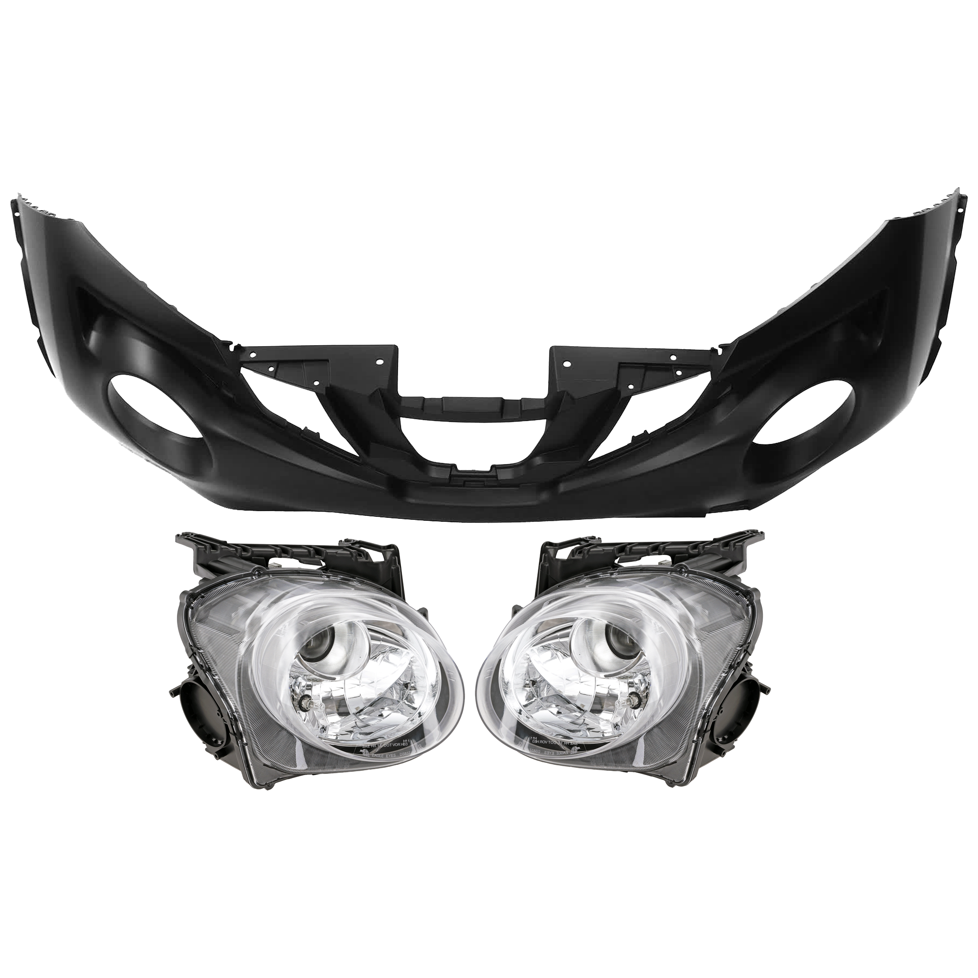 AM JUKE 15-17 FRONT BUMPER COVER 3 pc Kit Primed S SL SV Models with Headlight SKU KIT 072926 NM283 Partslink NI1000307 NI2503236 NI2502236 OEM 620223YM4H 260103YM2A 260603YM