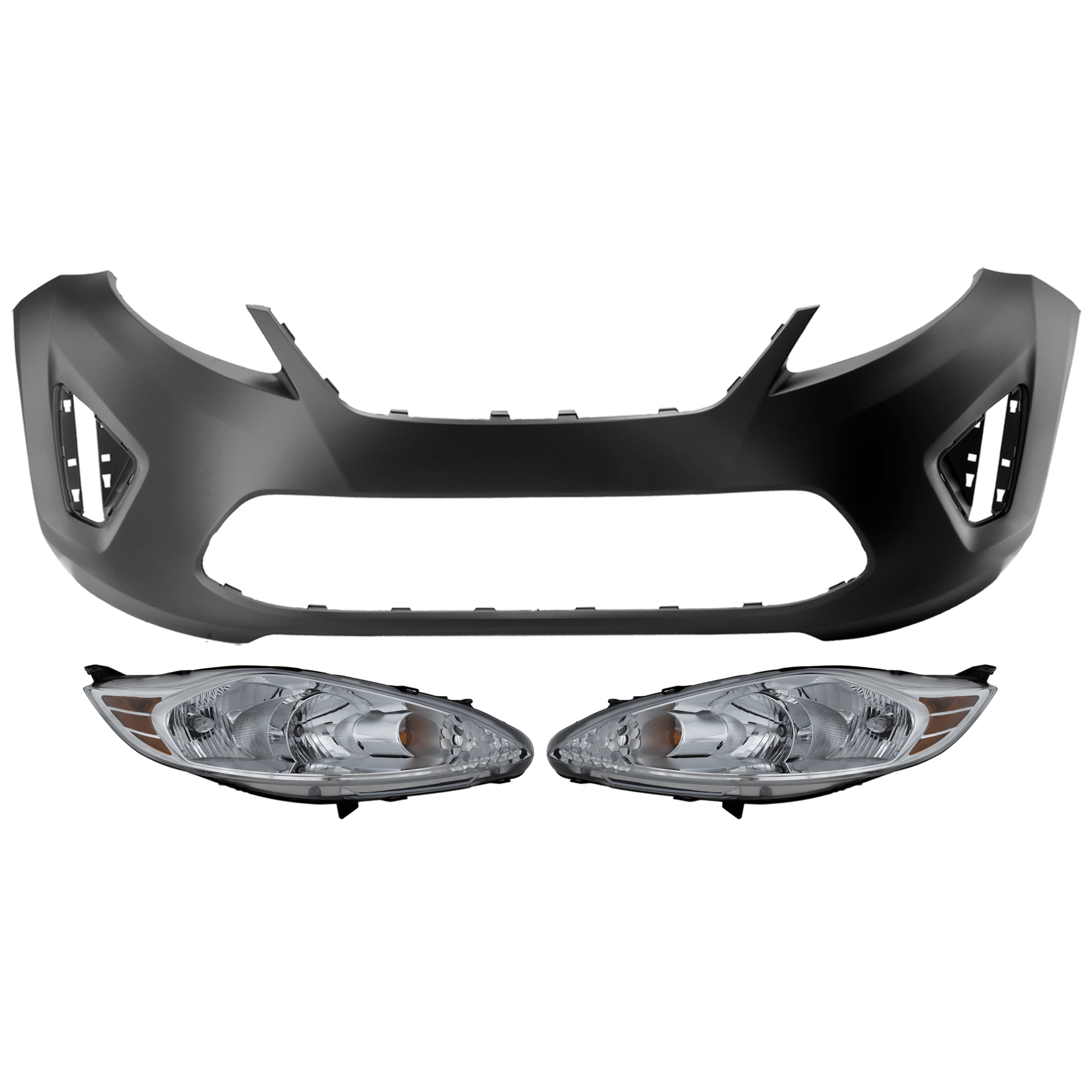 AM FIESTA 11-13 HEAD LAMP RH AND LH 3 pc Kit Assembly Halogen with Bumper Cover SKU KIT 072926 NM284 Partslink FO2502295 FO2503295 FO1000662 OEM BE8Z13008A BE8Z13008B AE8Z17D9