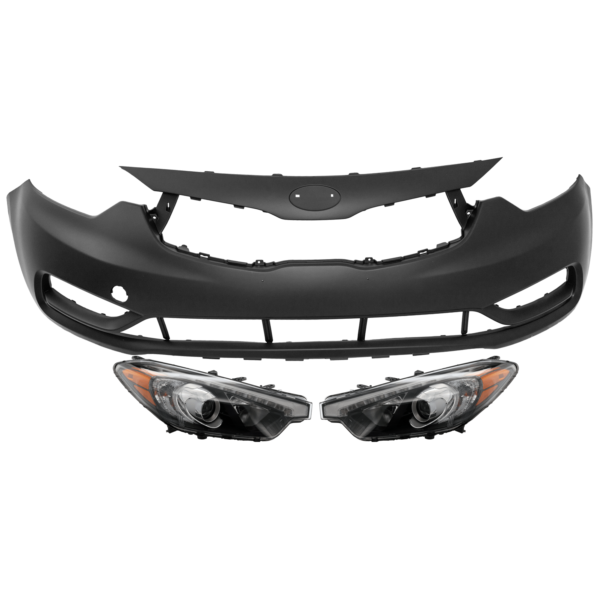 AM FORTE FORTE5-15-16 HEAD LAMP RH AND LH 3 pc Kit Assembly HID Xenon with Bumper Cover SKU KIT 072926 NM31 Partslink KI2502200 KI2503200 KI1000163 OEM 92101A7221-92102A7221-86511A70