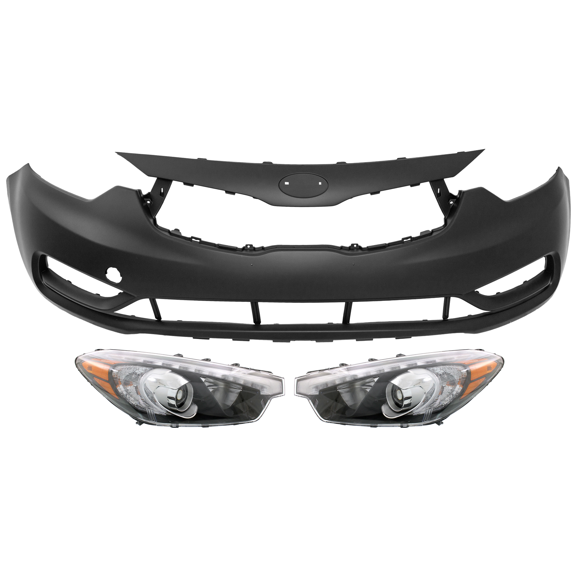 AM FORTE FORTE5-15-16 HEAD LAMP RH AND LH 3 pc Kit Assembly Halogen with Bumper Cover SKU KIT 072926 NM32 Partslink KI2502194 KI2503194 KI1000163 OEM 92101A7211-92102A7211-86511A70