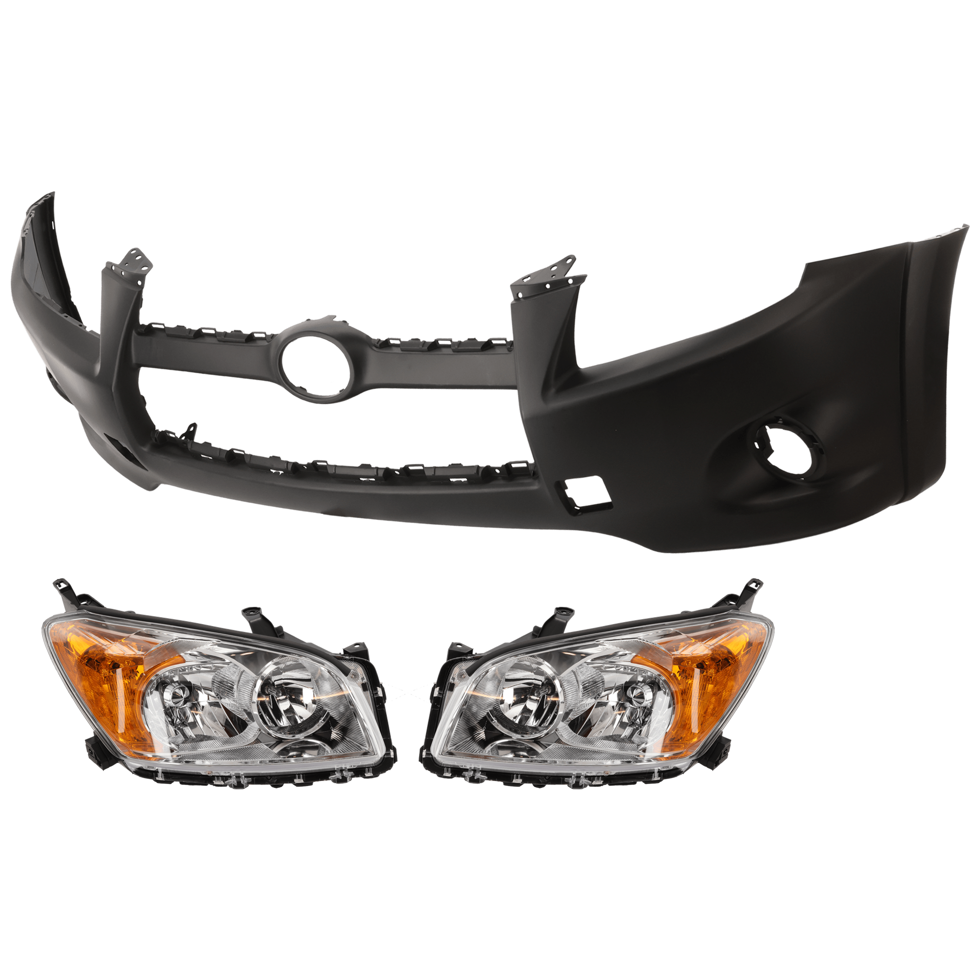 AM RAV4-09-12 FRONT BUMPER COVER 3 pc Kit Primed Limited Model with Headlight SKU KIT 072926 NM330 Partslink TO1000350 TO2503190 TO2502190 OEM 521190R903-5211942971-81130424