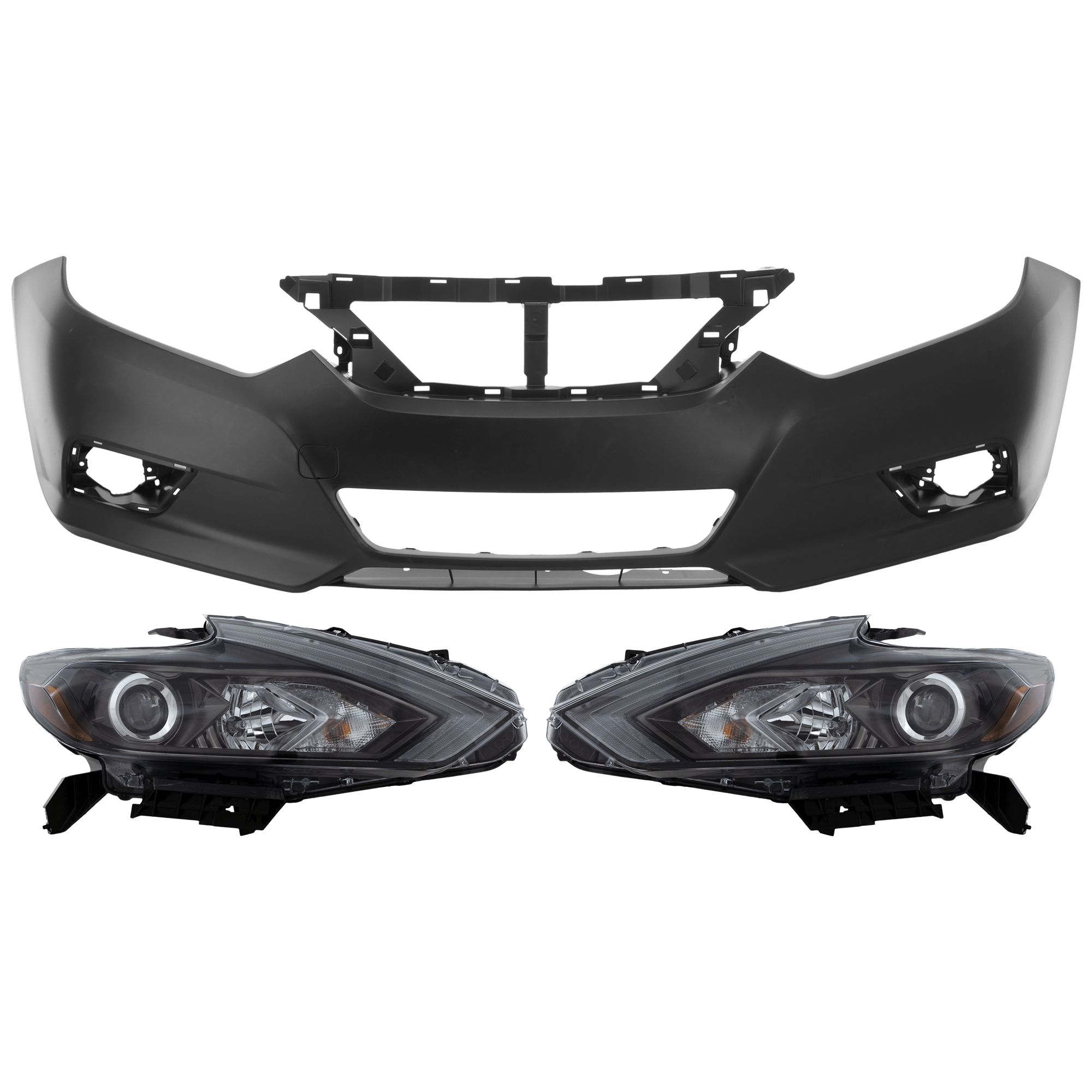 AM ALTIMA 16-18 HEAD LAMP RH AND LH 3 pc Kit Assembly Halogen with Bumper Cover SKU KIT 072926 NM332 Partslink NI1000311 OEM 260109HS4A 260609HS4A 620229HS