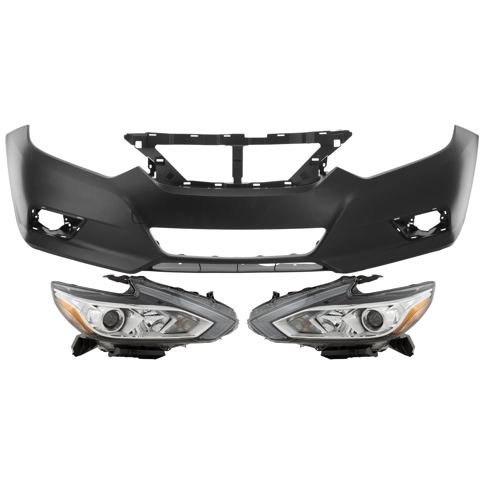 AM ALTIMA 16-18 HEAD LAMP RH AND LH 3 pc Kit Assembly Halogen with Bumper Cover SKU KIT 072926 NM335 Partslink NI2502247 NI2503247 NI1000311 OEM 260109HS9A 260609HS9A 620229HS