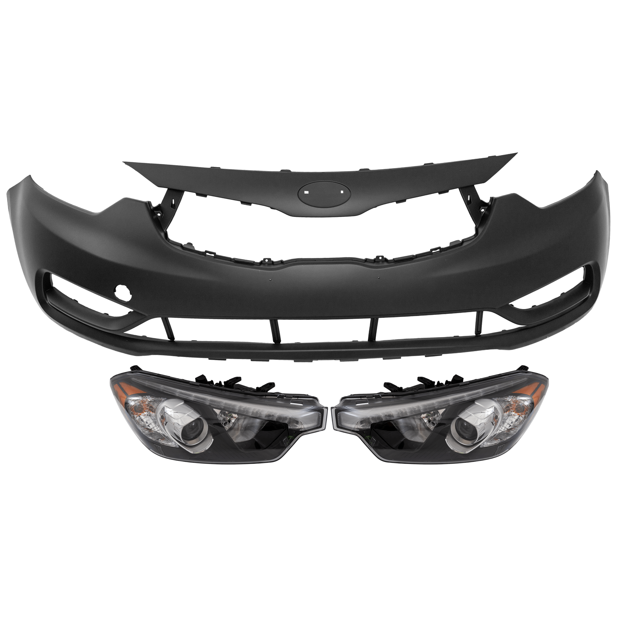 AM FORTE FORTE5-14-15 HEAD LAMP RH AND LH 3 pc Kit Assembly Halogen with Bumper Cover SKU KIT 072926 NM33 Partslink KI2502171 KI2503171 KI1000163 OEM 92101A7210-92102A7210-86511A70